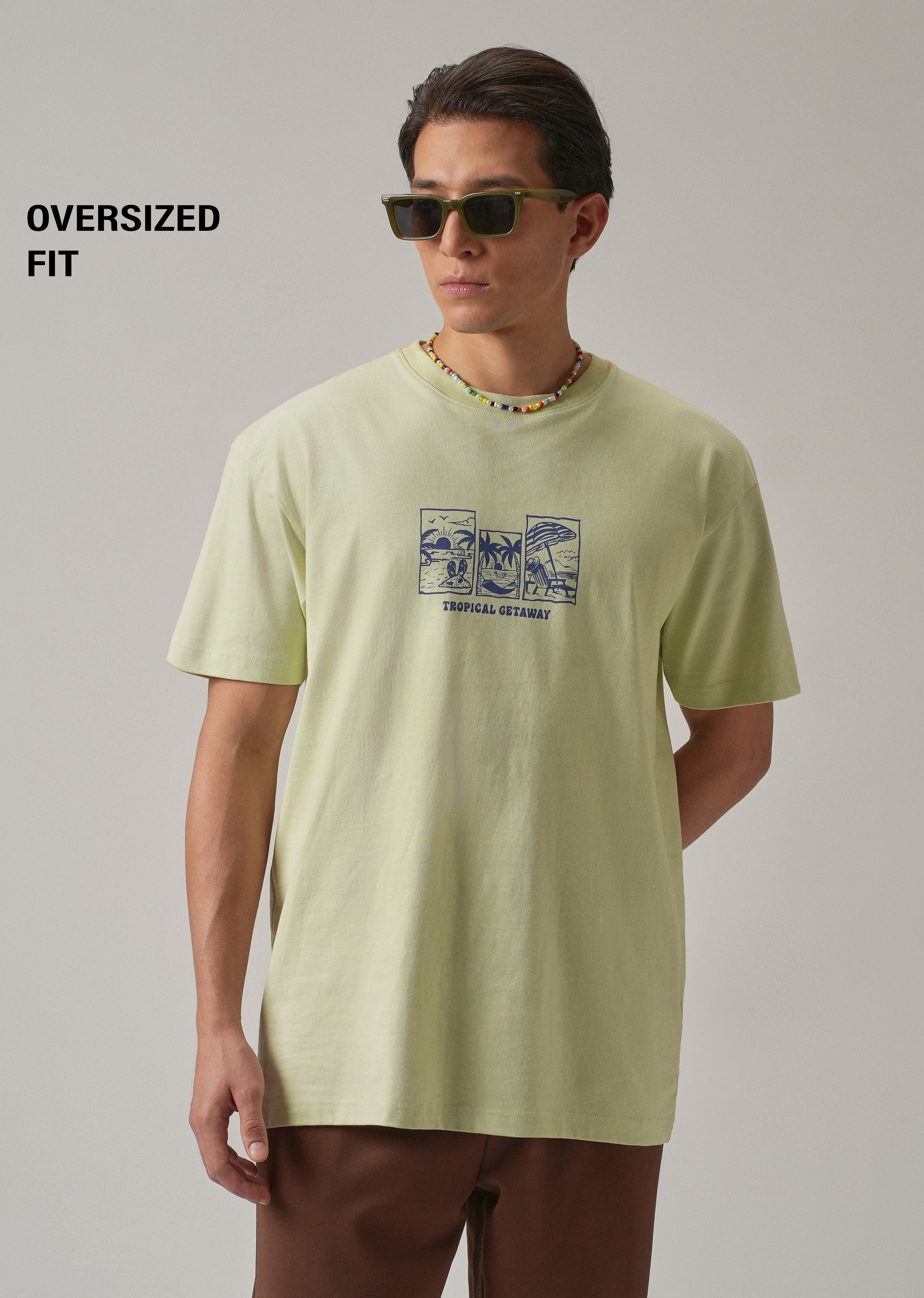 Light Green Back Printed Oversized T-Shirt
