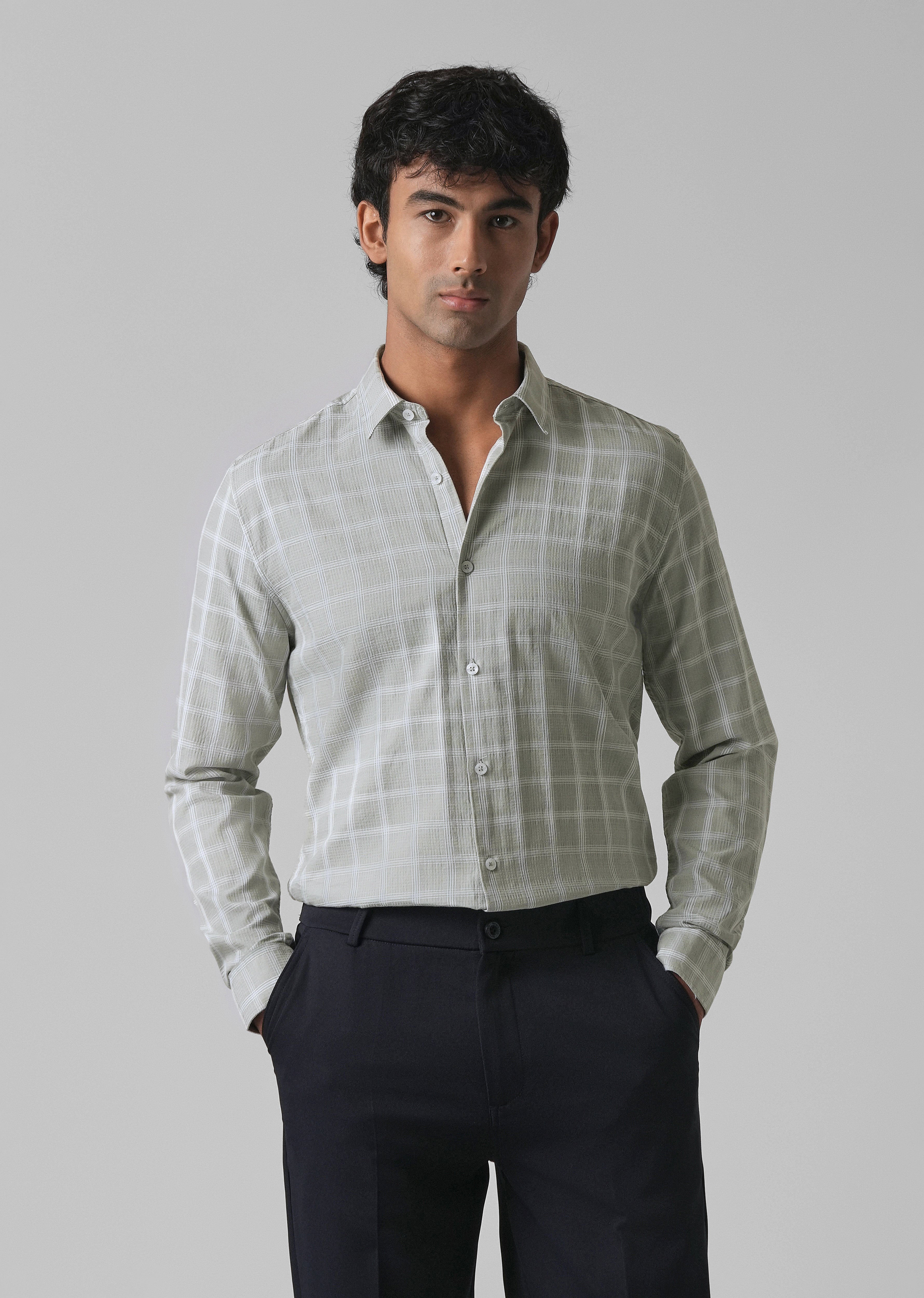 Light Green Cotton Check Shirt