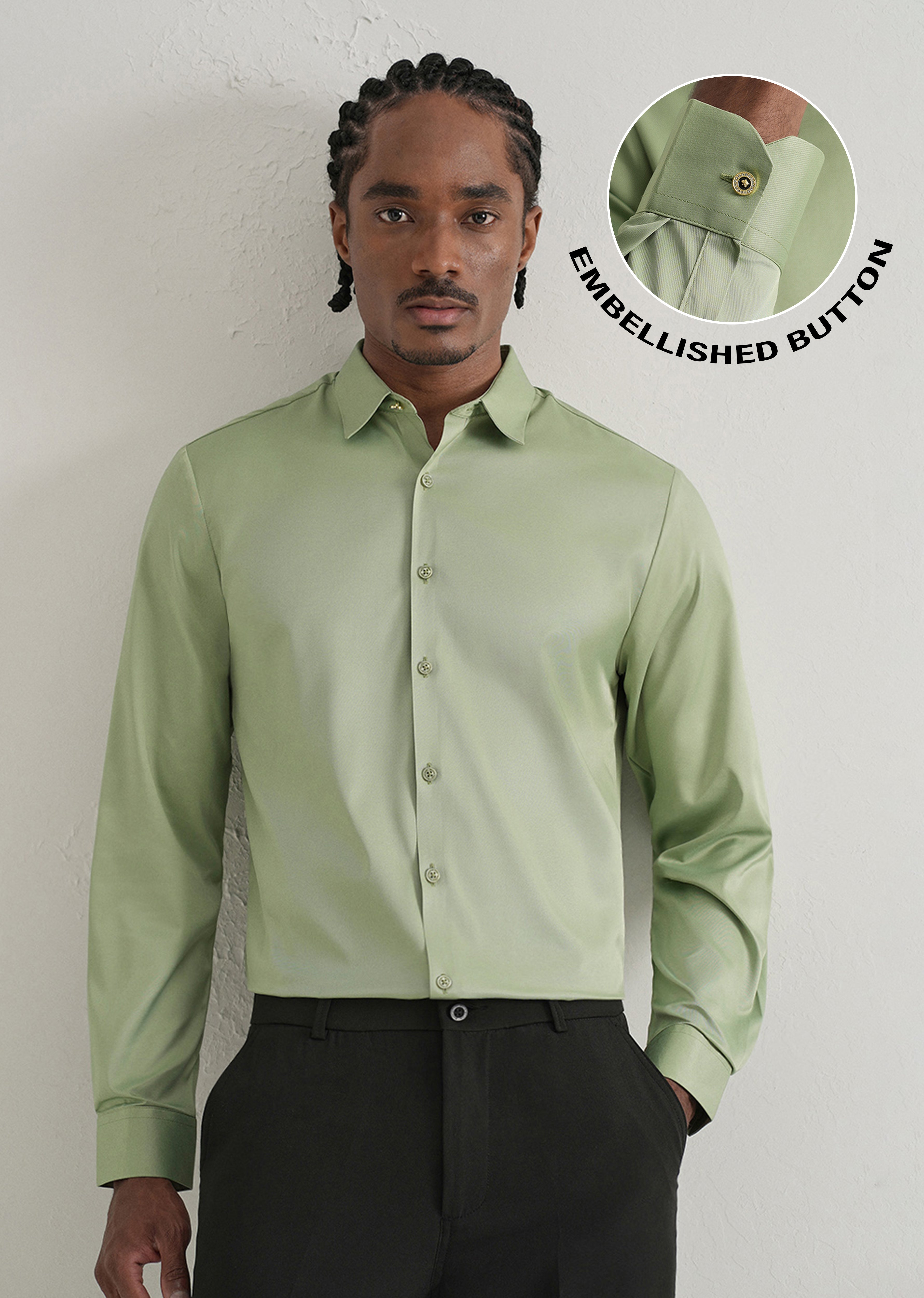 Light Green Plain Stitchless Placket Shirt