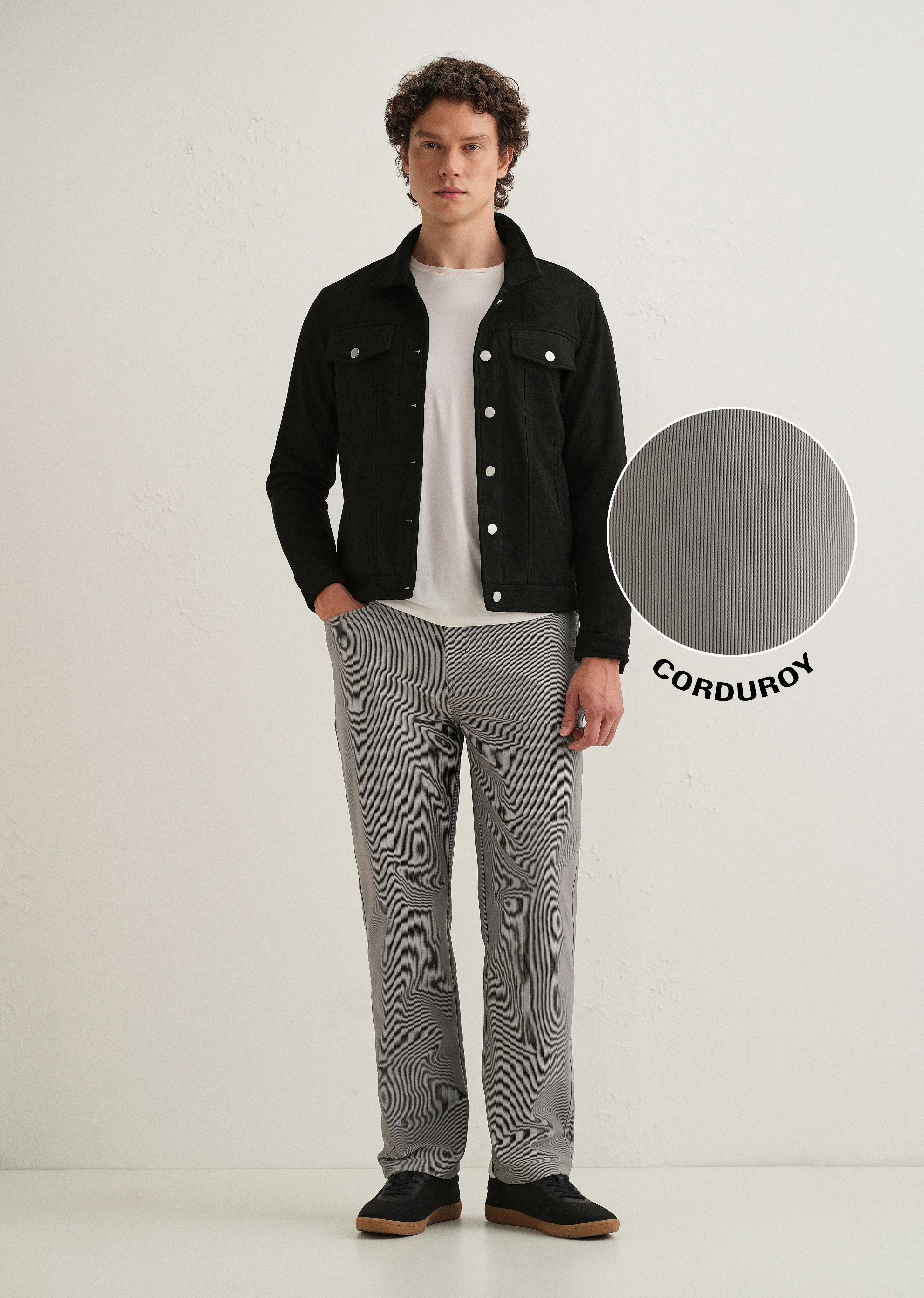 Light Grey Straight Fit Corduroy Pants