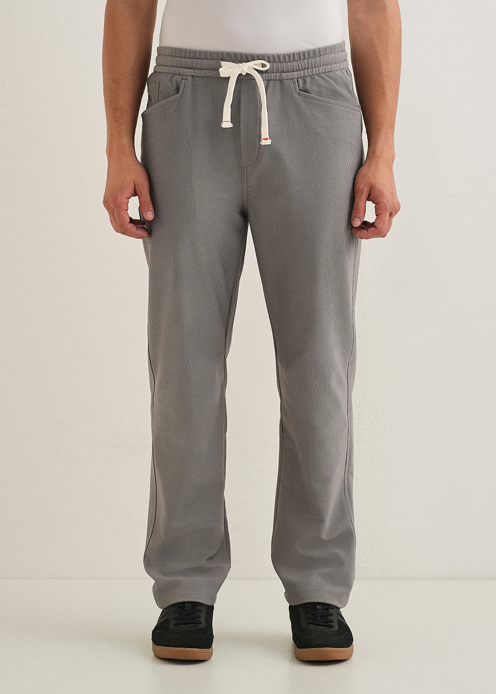 Light Grey Straight Fit Corduroy Pants