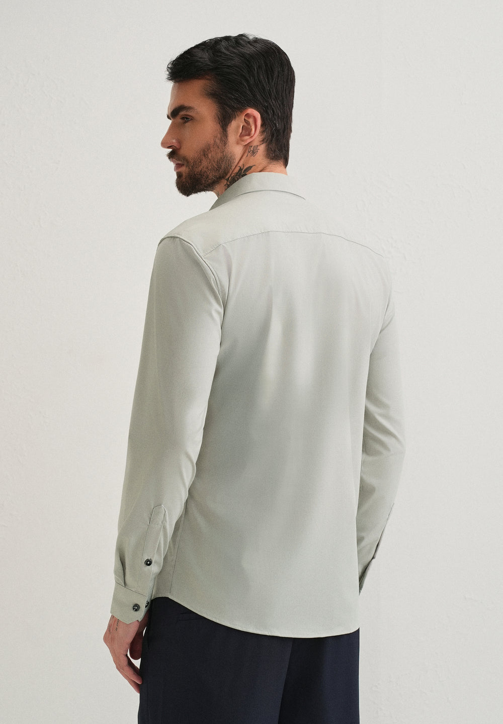 Light Grey Plain Wrinkle Free Shirt