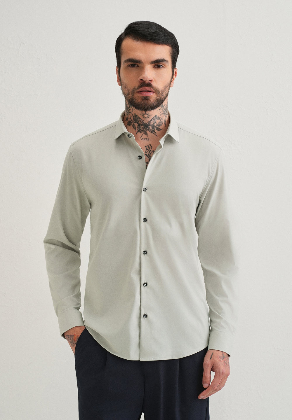 Light Grey Plain Wrinkle Free Shirt