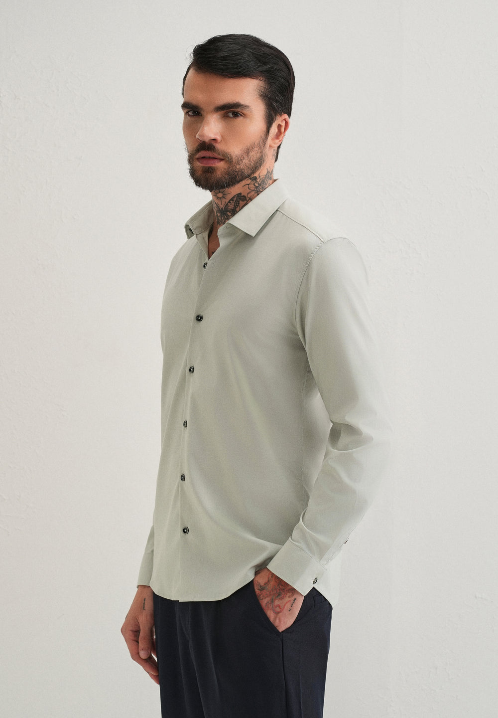 Light Grey Plain Wrinkle Free Shirt
