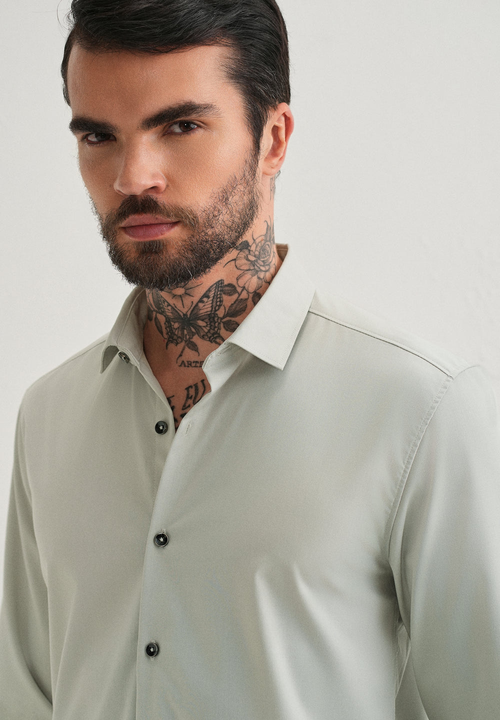 Light Grey Plain Wrinkle Free Shirt