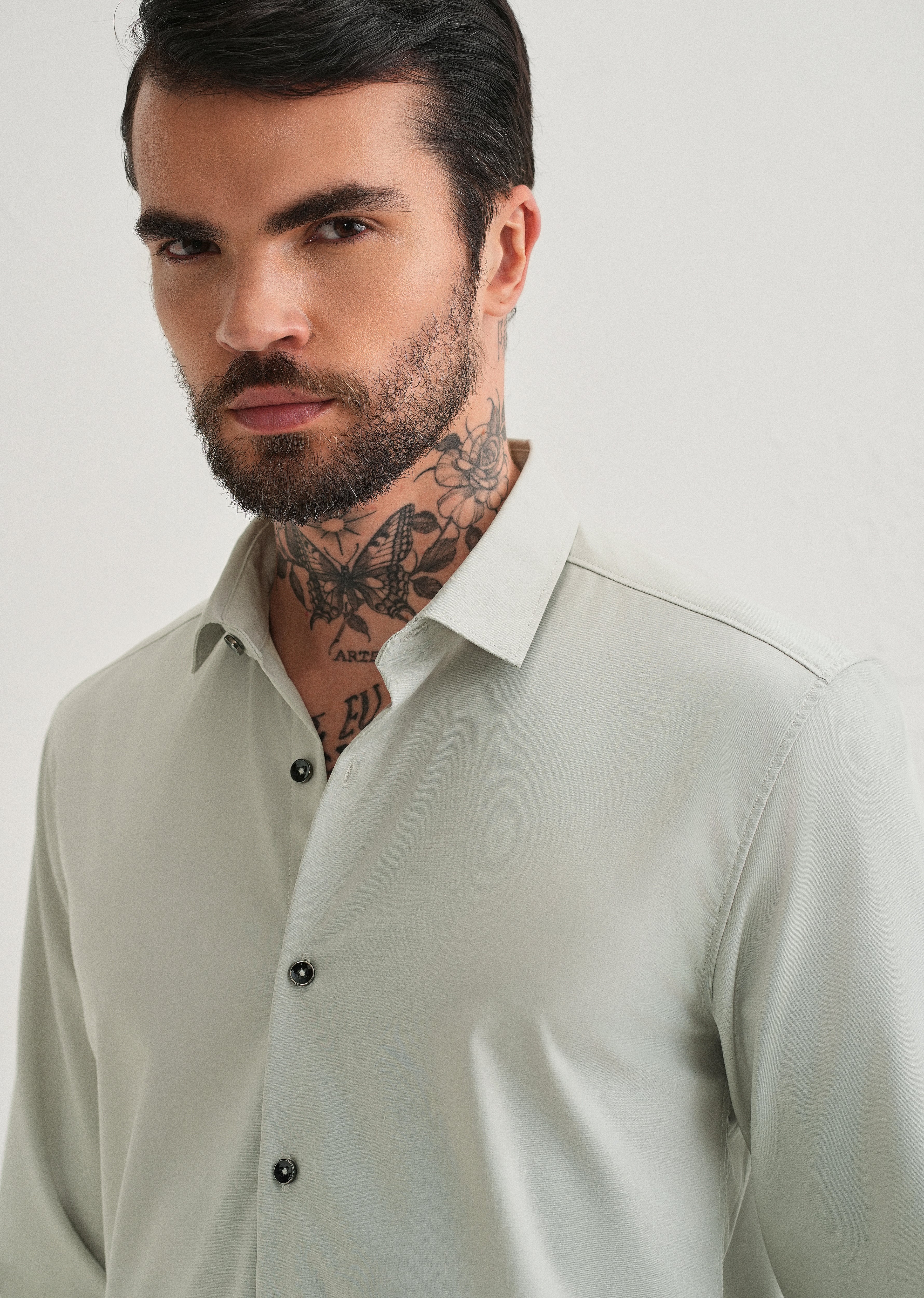 Light Grey Plain Wrinkle Free Shirt