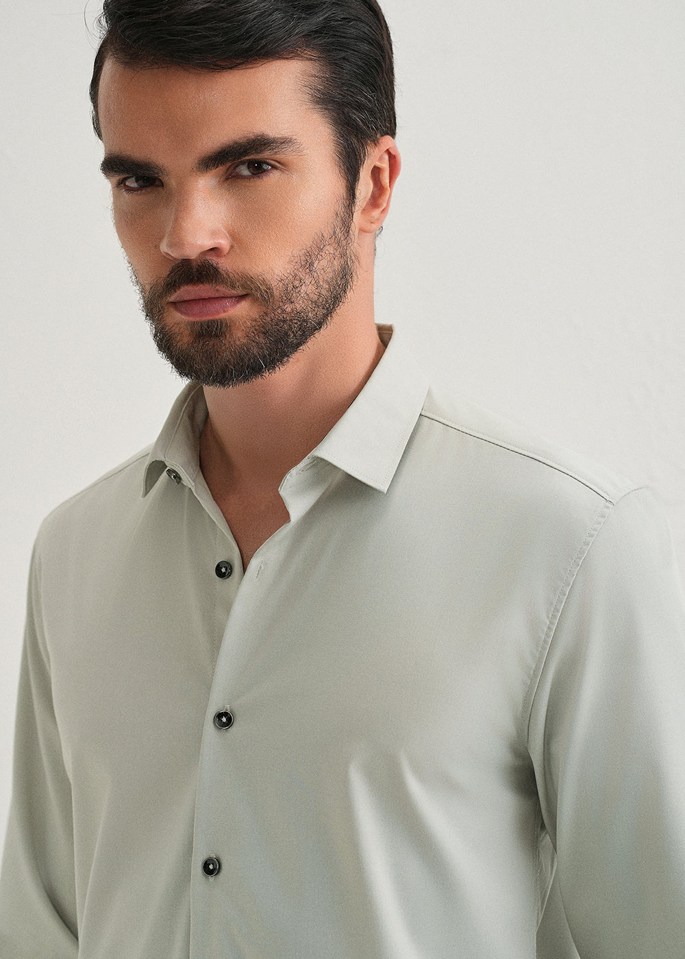 Light Grey Plain Wrinkle Free Shirt