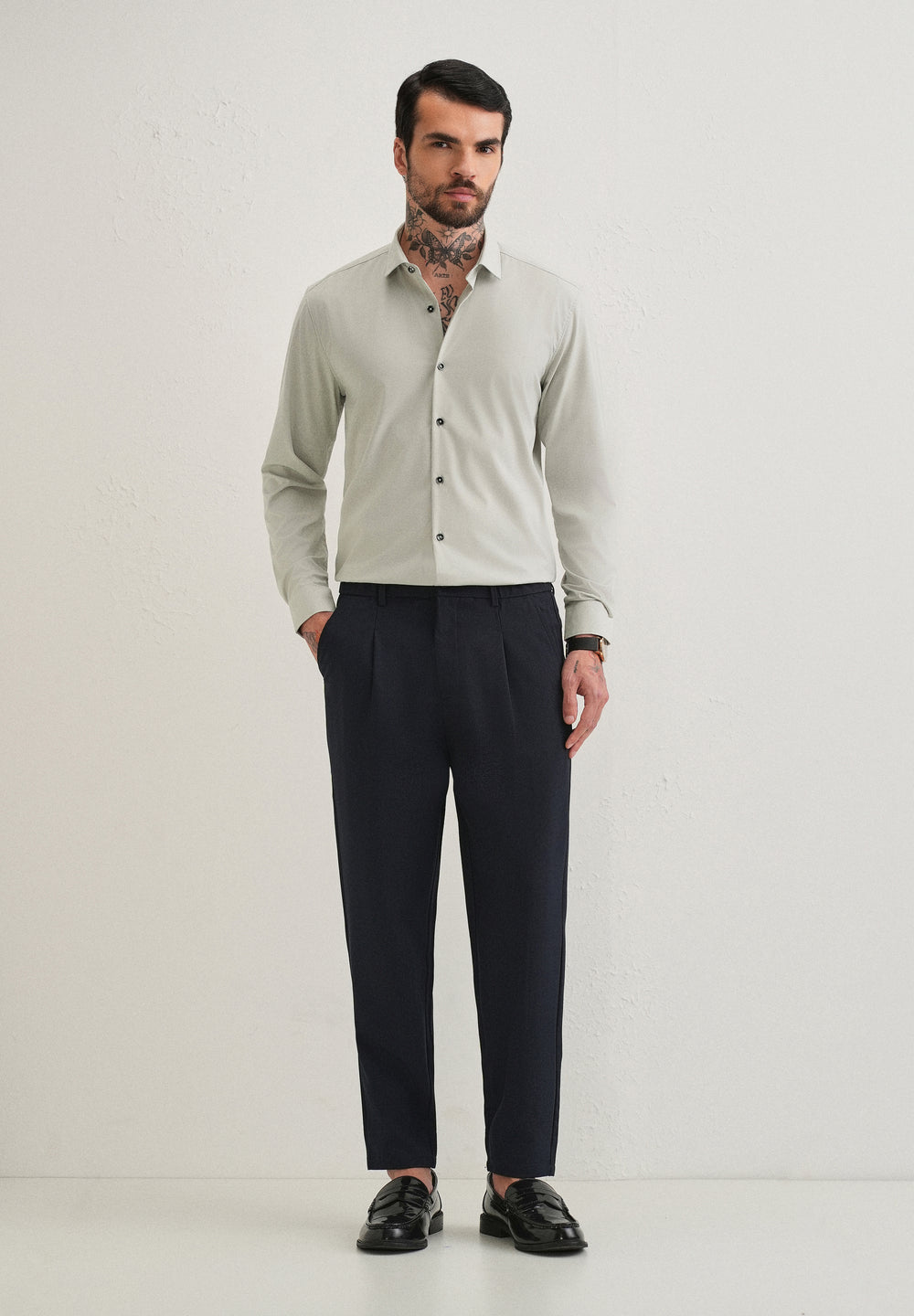 Light Grey Plain Wrinkle Free Shirt