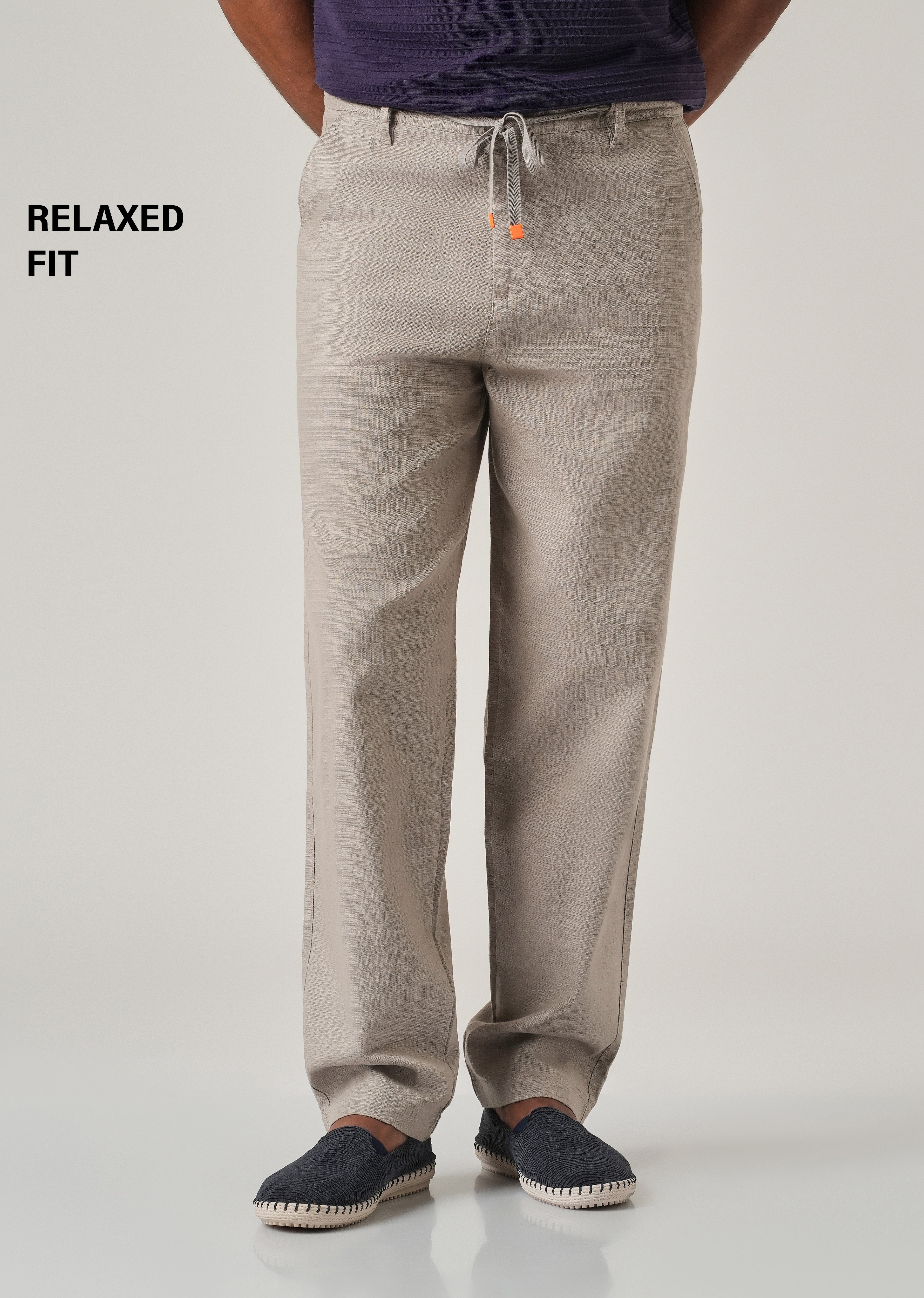 Light Grey Linen-Look Cotton Trousers