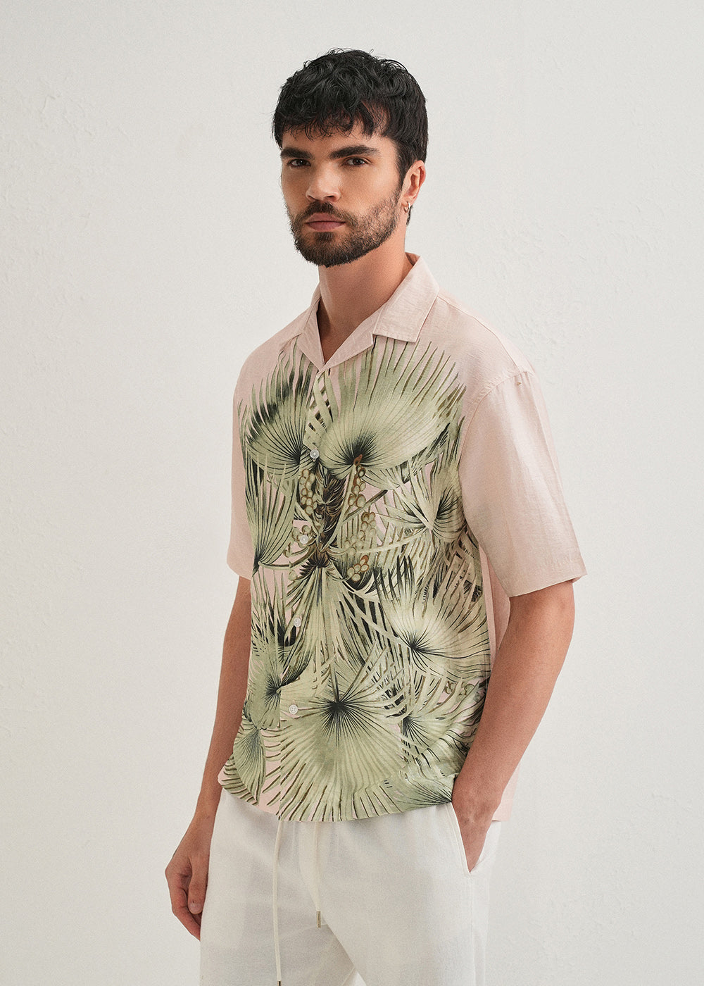 Light Pink Palm Placement Print Shirt
