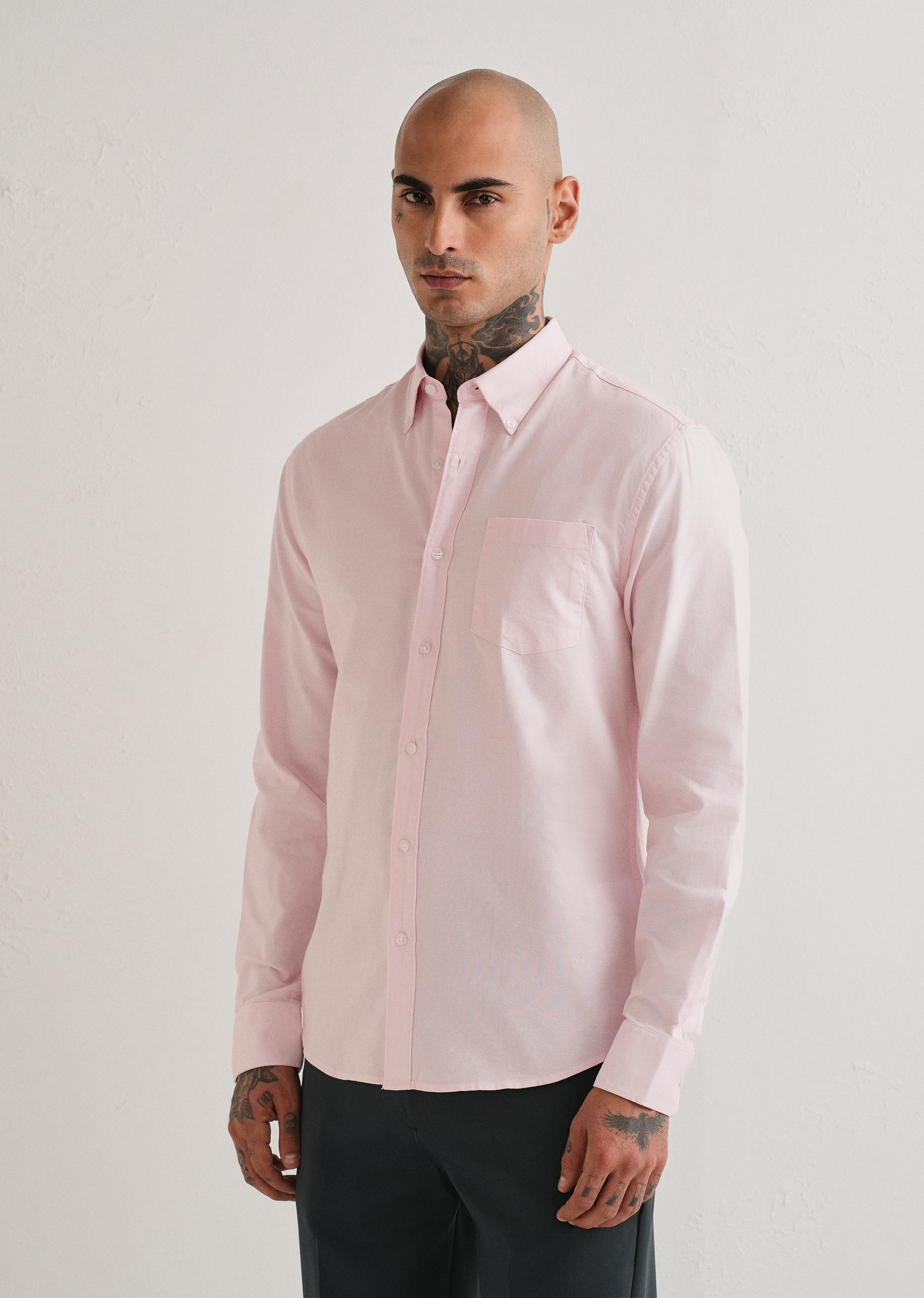 Light Pink Plain Cotton Oxford Shirt