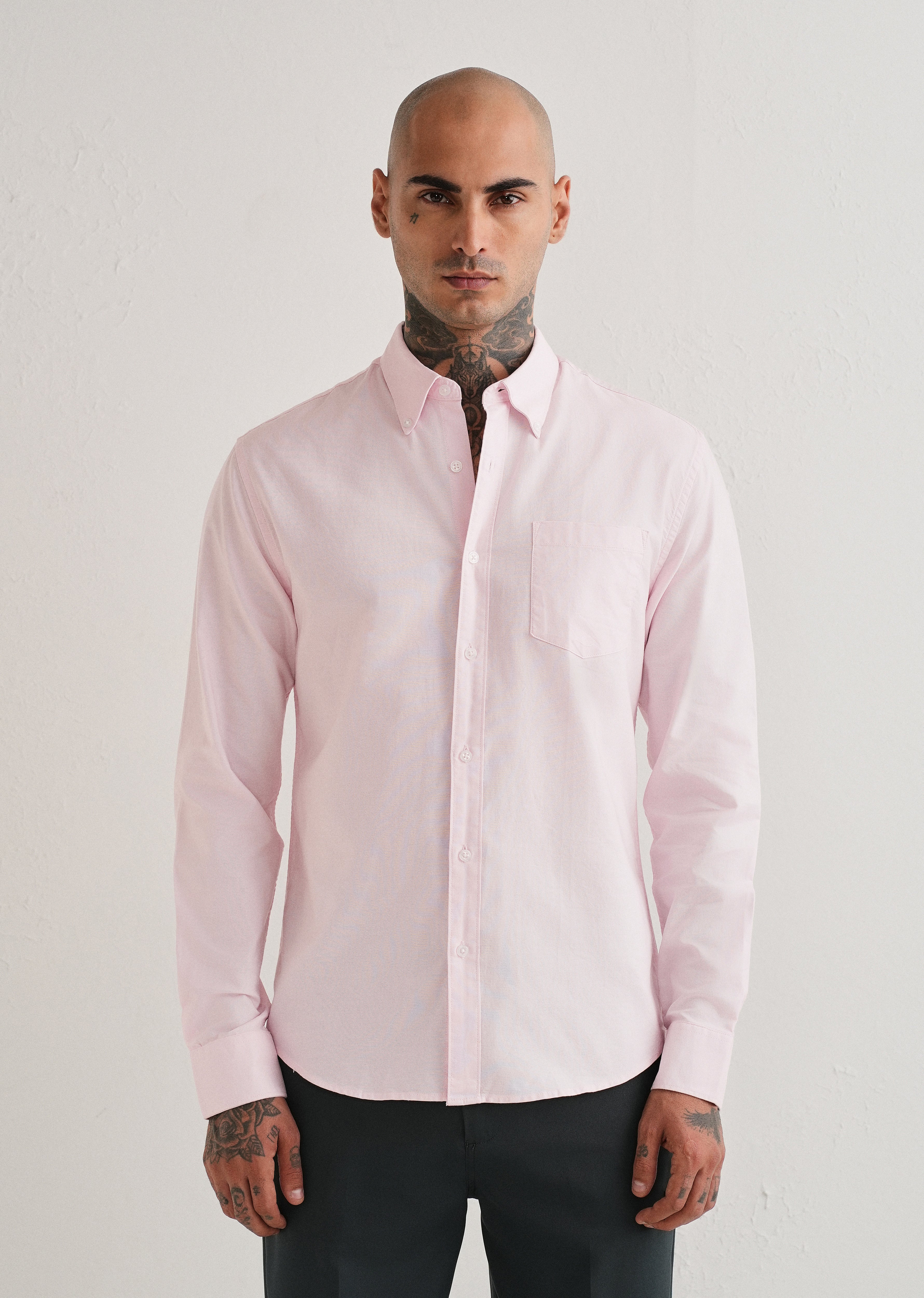 Light Pink Plain Cotton Oxford Shirt