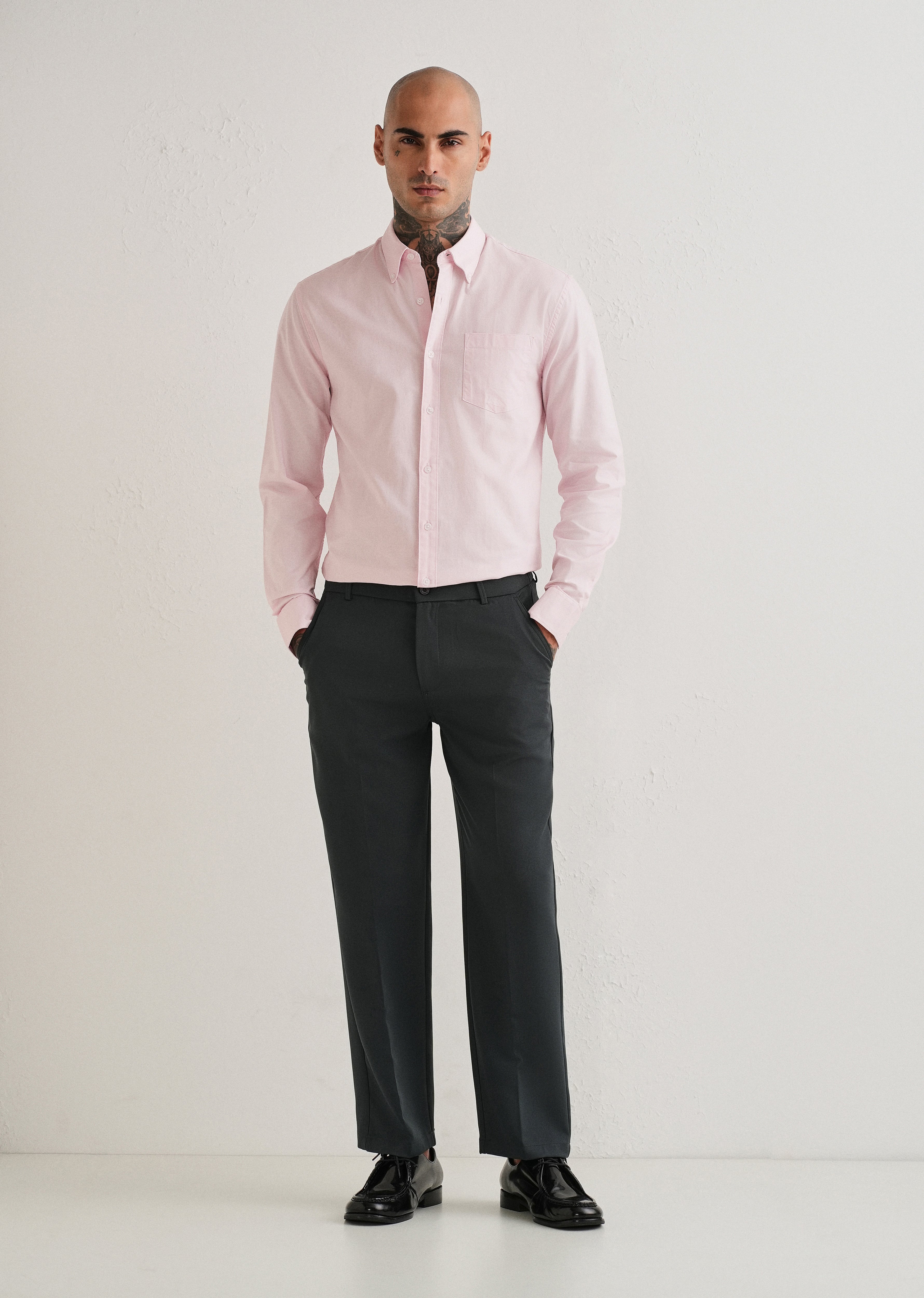Light Pink Plain Cotton Oxford Shirt