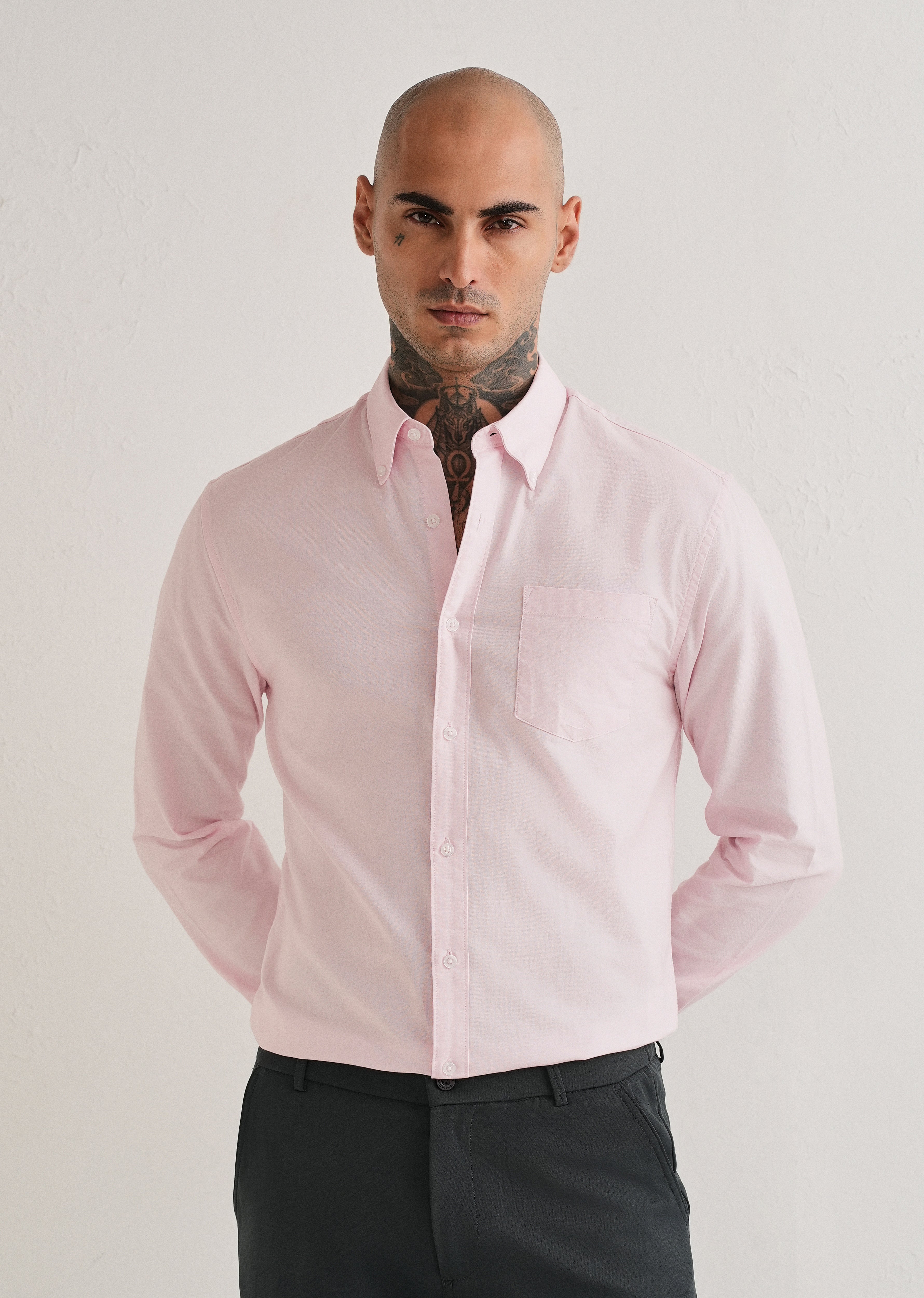 Light Pink Plain Cotton Oxford Shirt