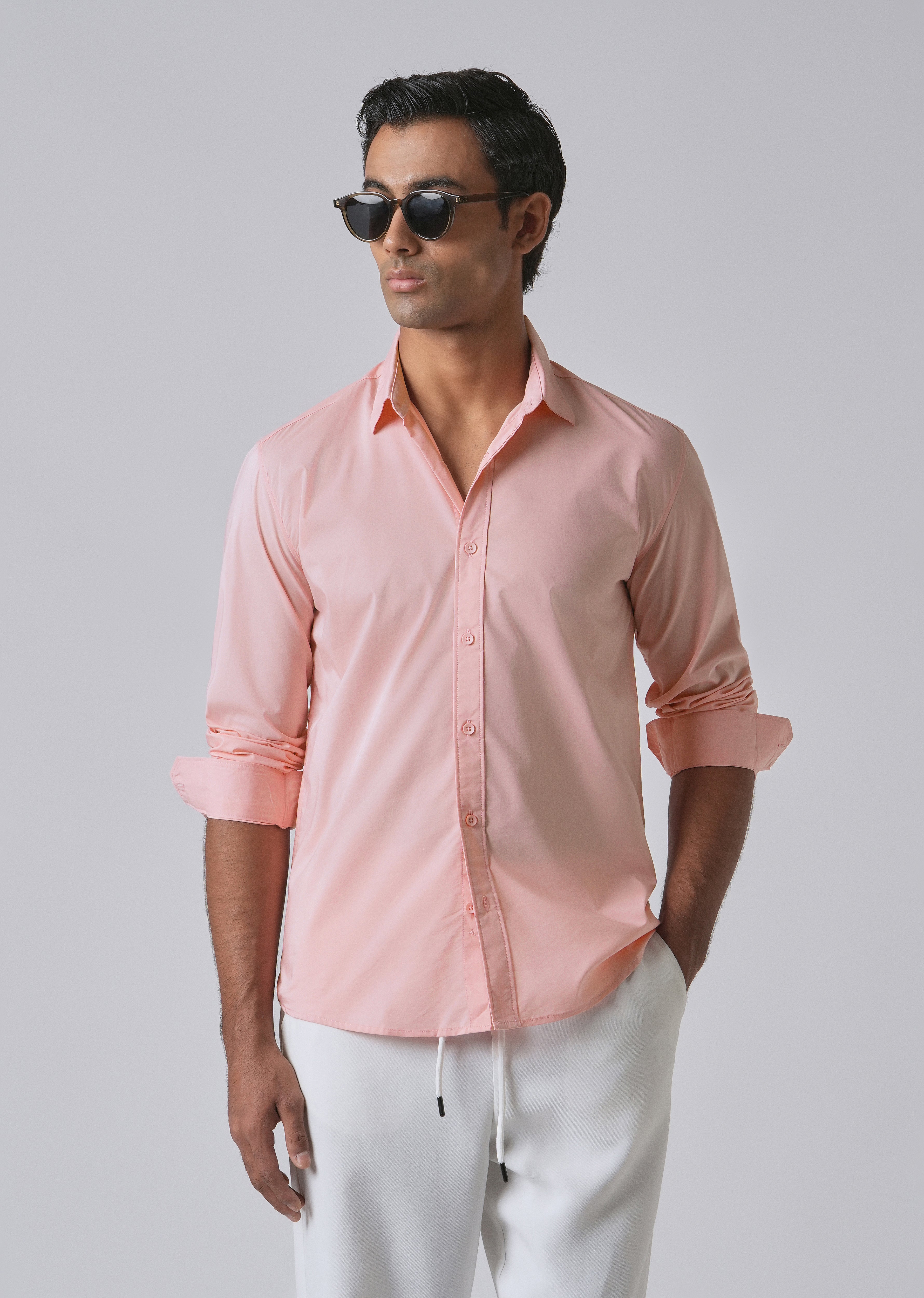 Light Pink Plain Blended Cotton Shirt