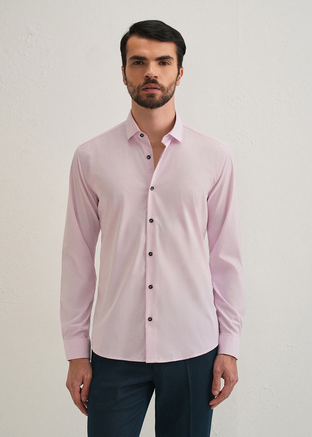 Light Pink Plain Wrinkle Free Shirt