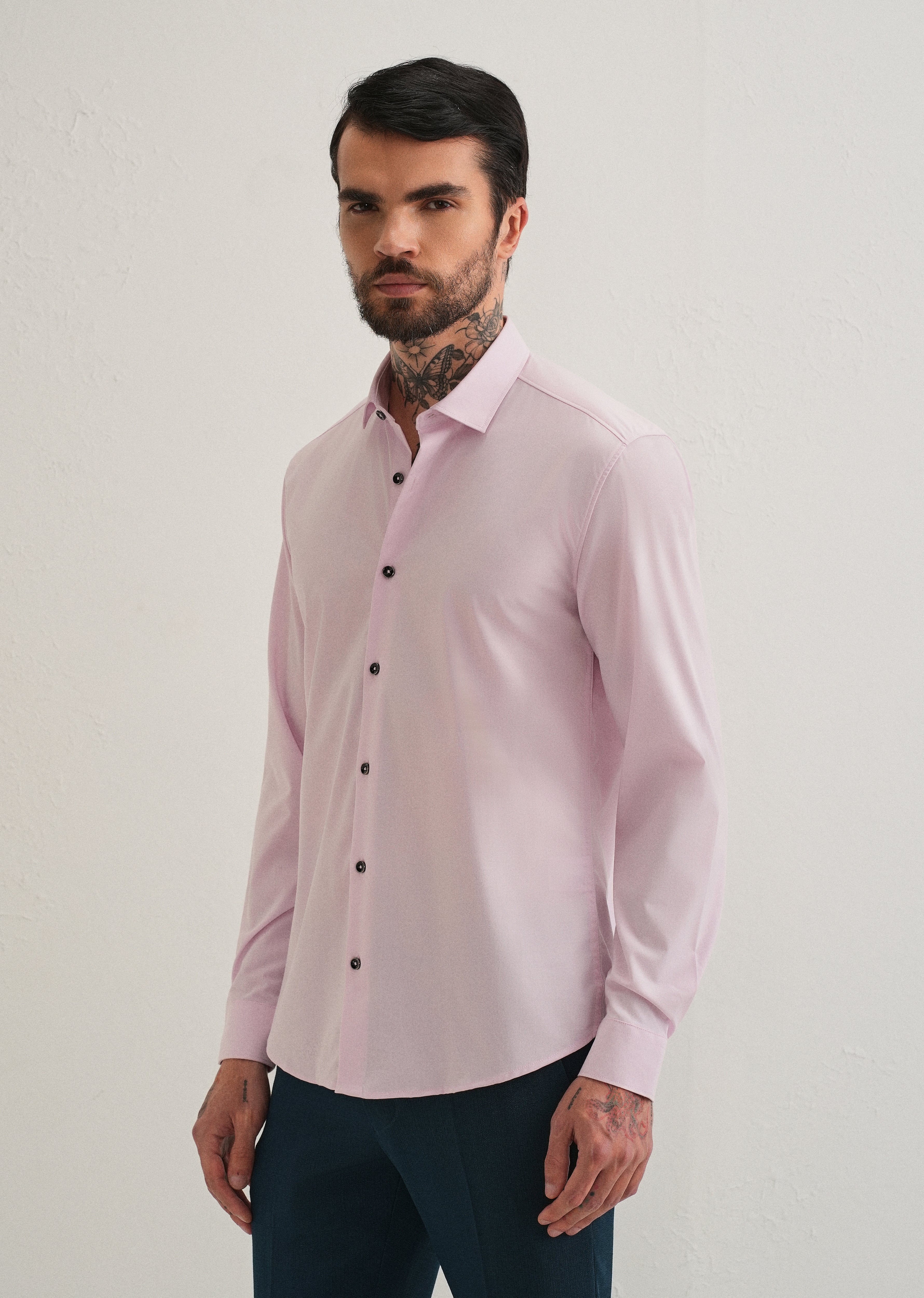 Light Pink Plain Wrinkle Free Shirt