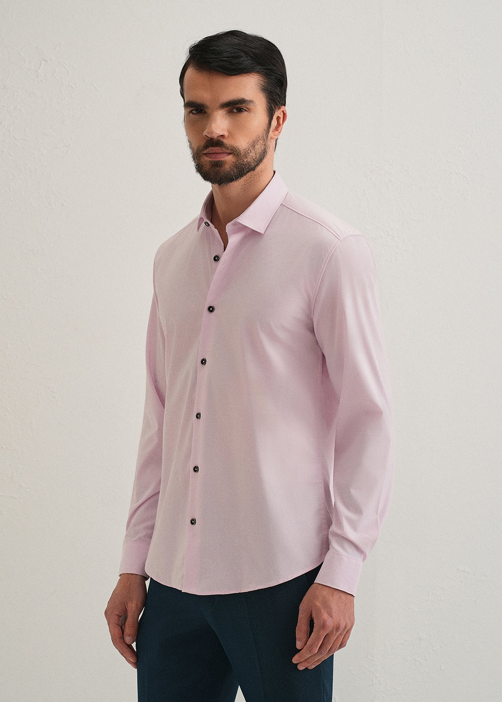 Light Pink Plain Wrinkle Free Shirt