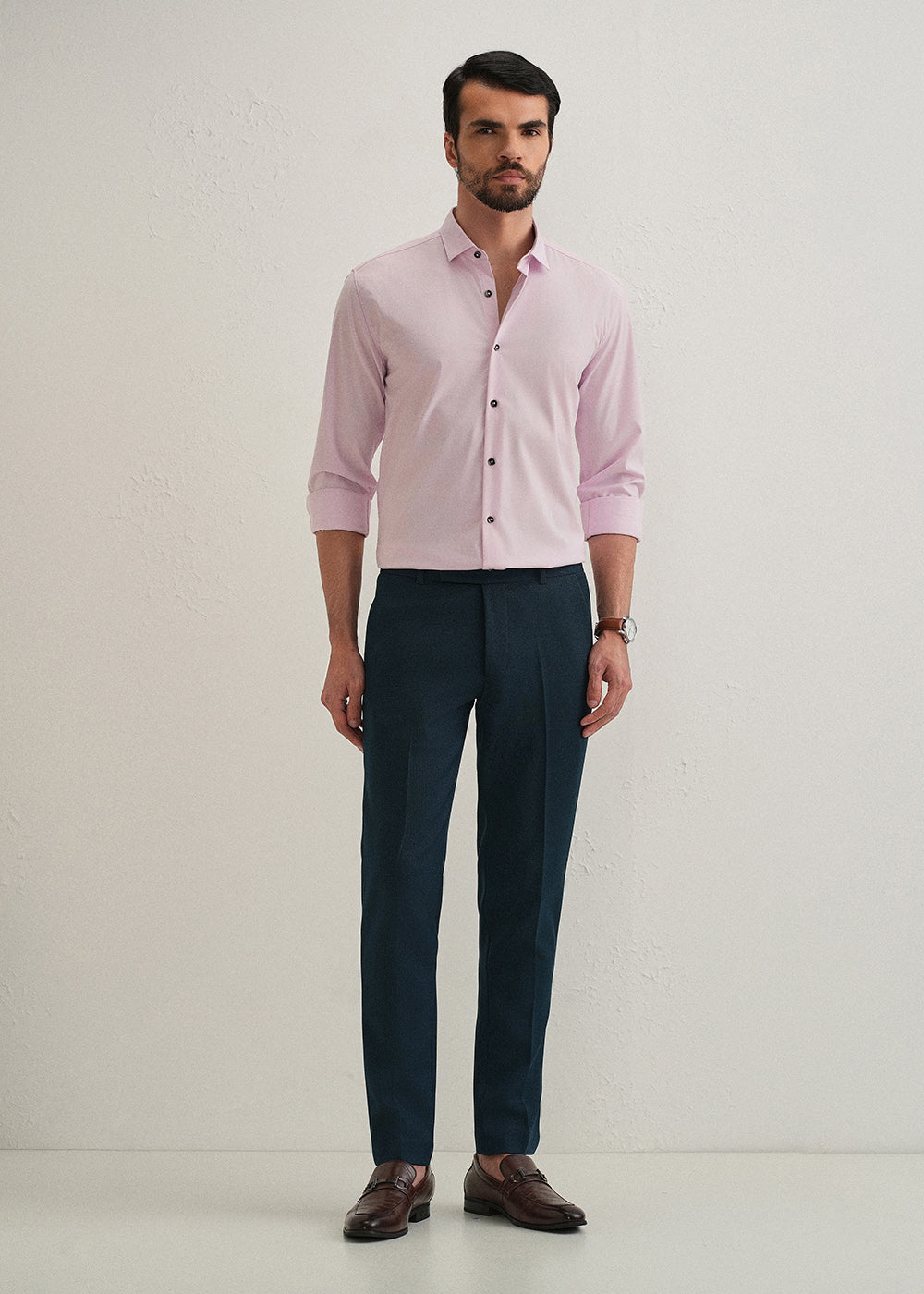 Light Pink Plain Wrinkle Free Shirt