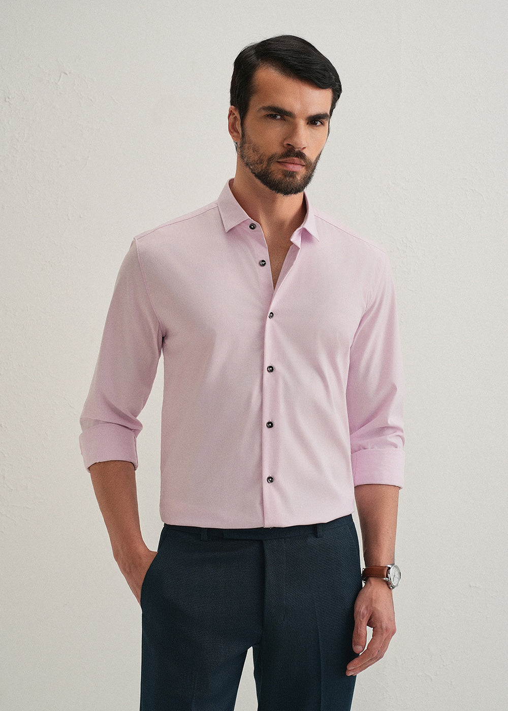 Light Pink Plain Wrinkle Free Shirt