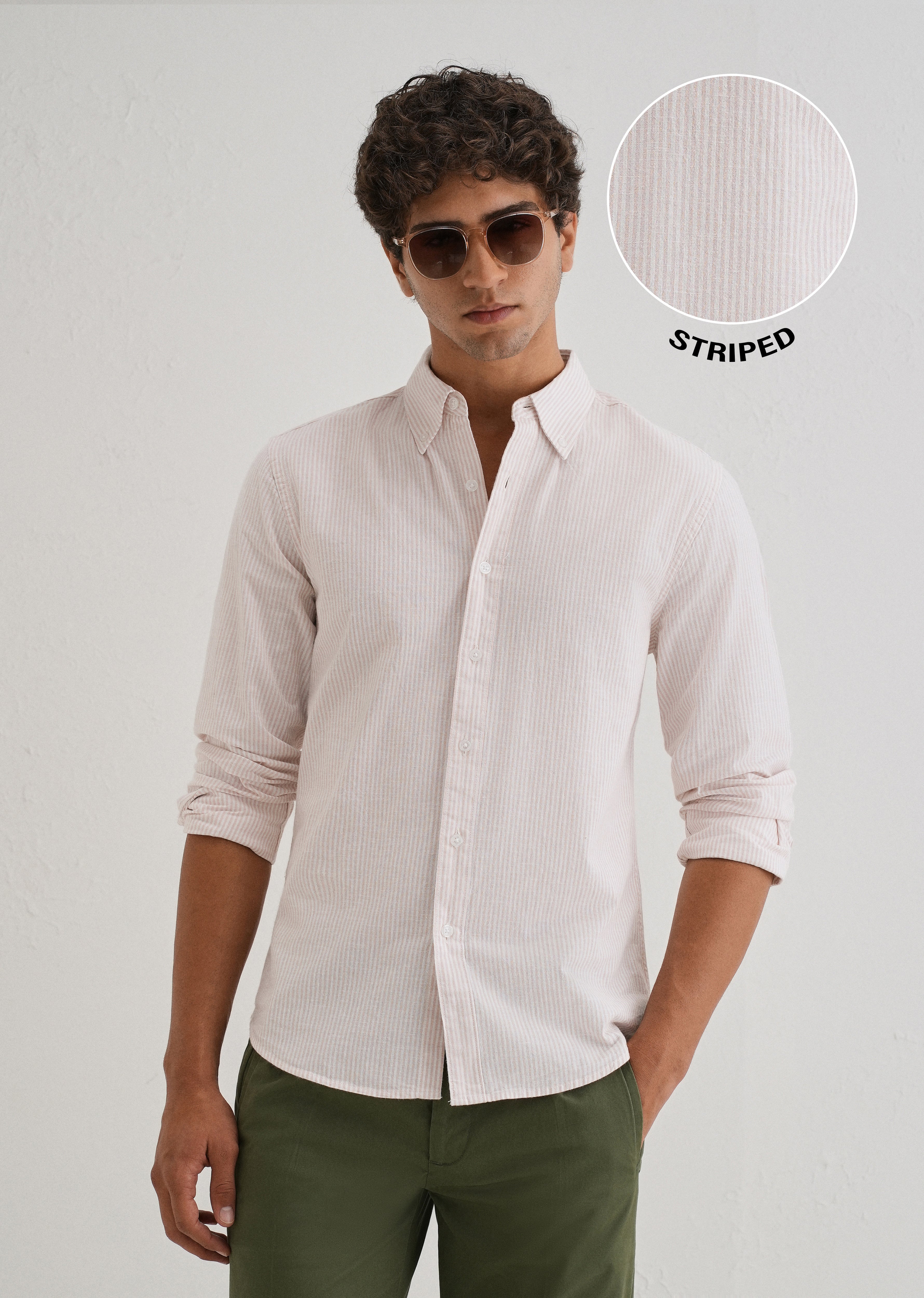 Light Pink Striped Cotton Linen Shirt