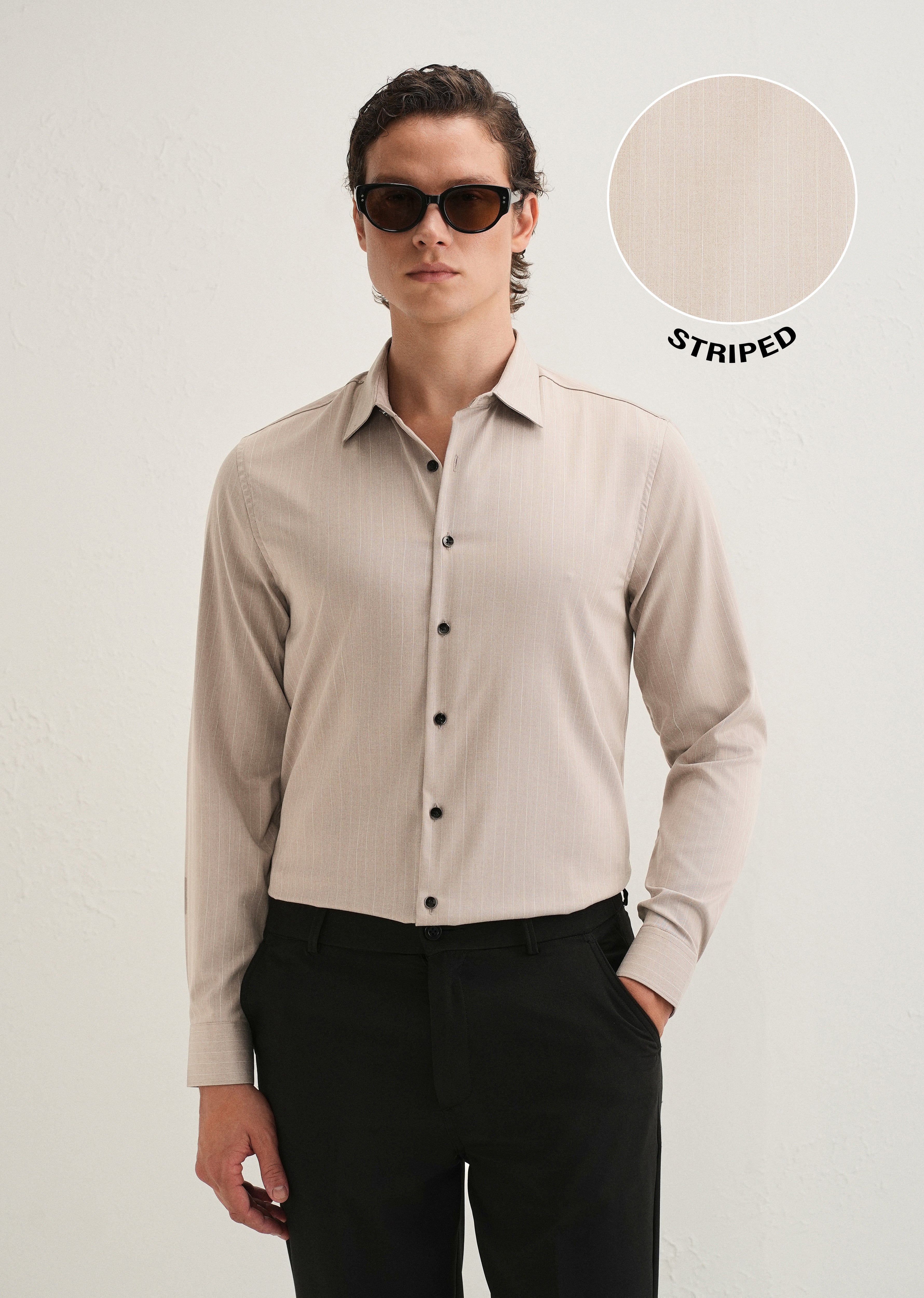 Light Taupe Pin Striped Wrinkle Free Shirt