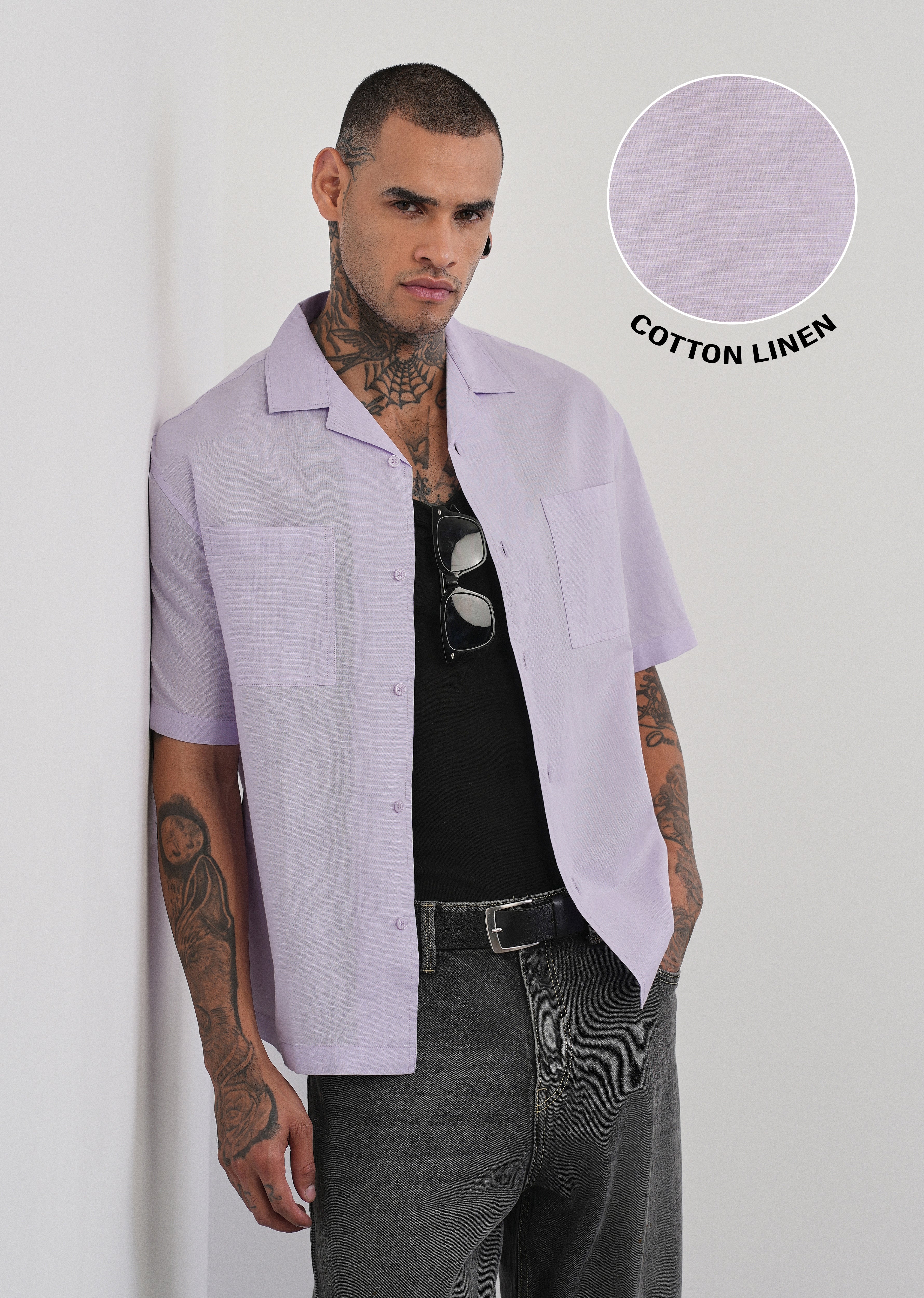 Lilac Double Pocket Cotton Linen Shirt