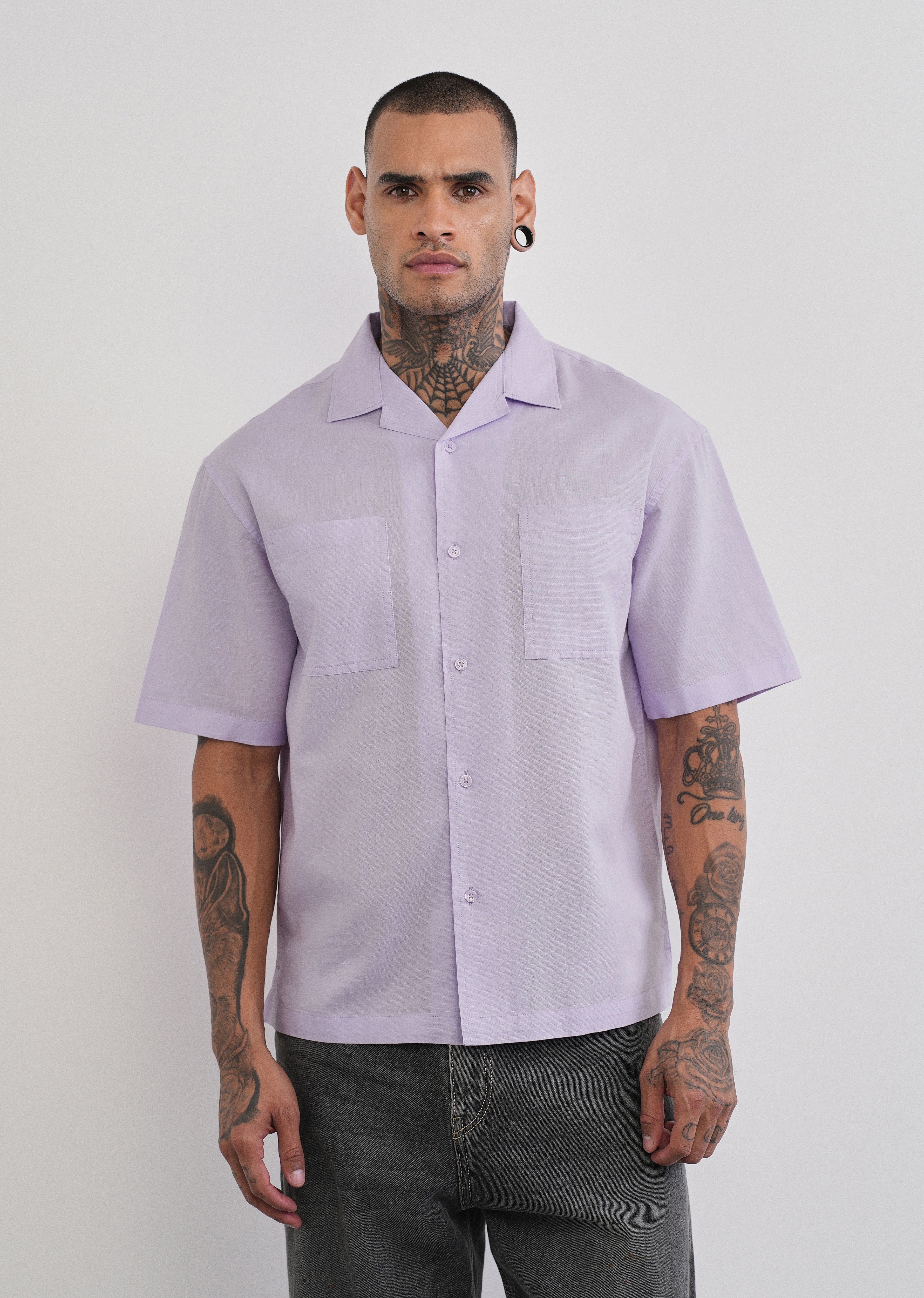 Lilac Double Pocket Cotton Linen Shirt