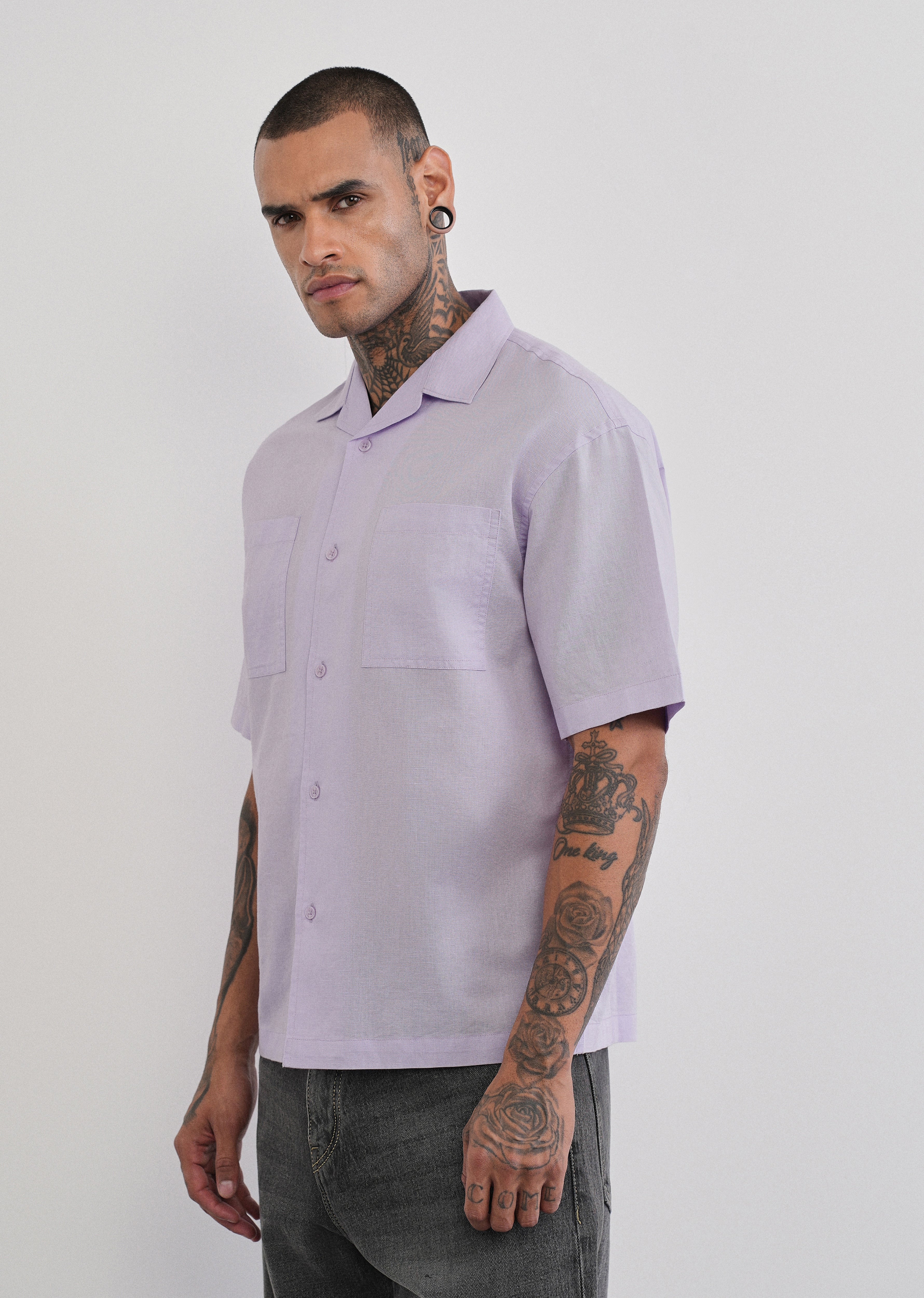 Lilac Double Pocket Cotton Linen Shirt