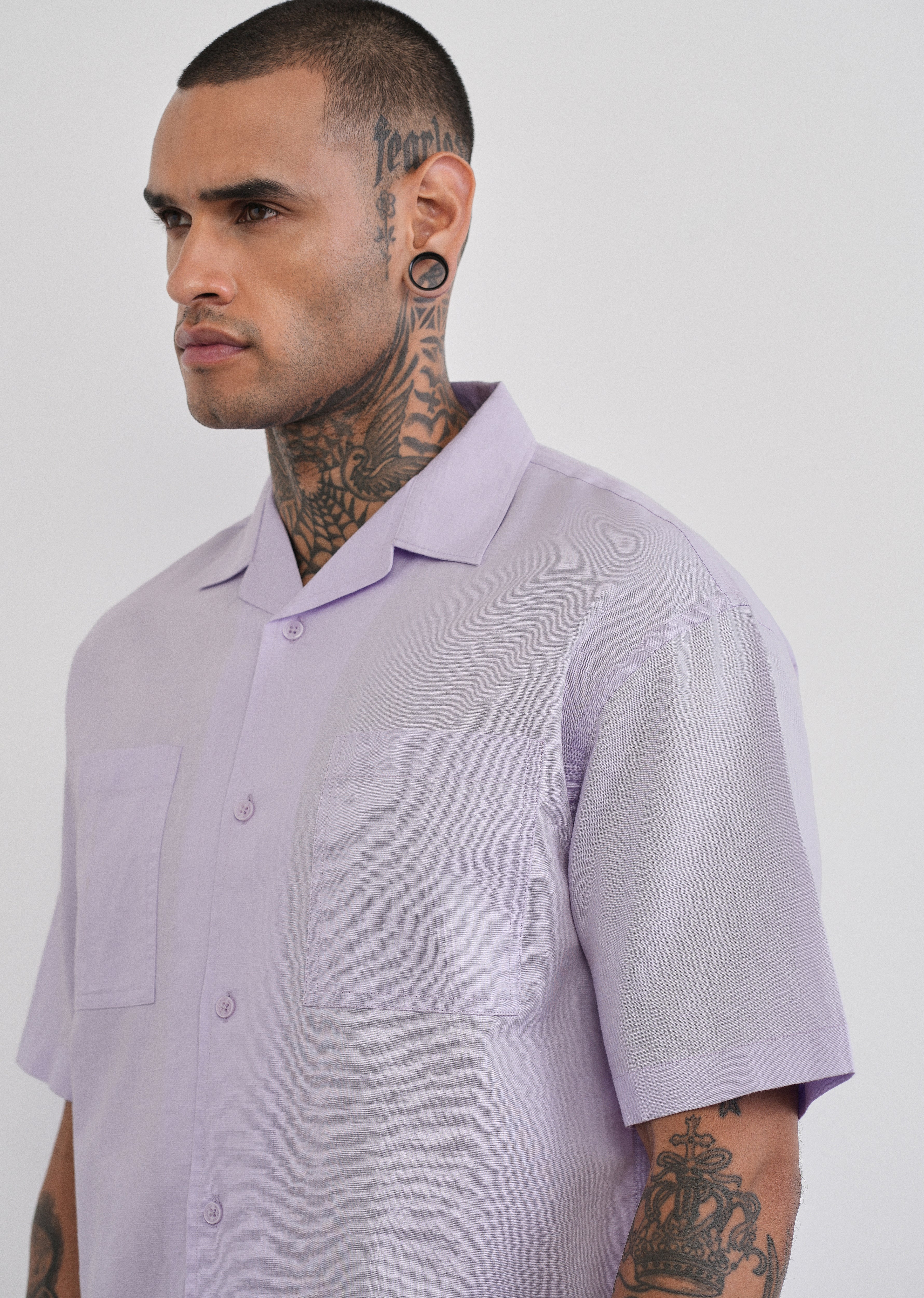 Lilac Double Pocket Cotton Linen Shirt
