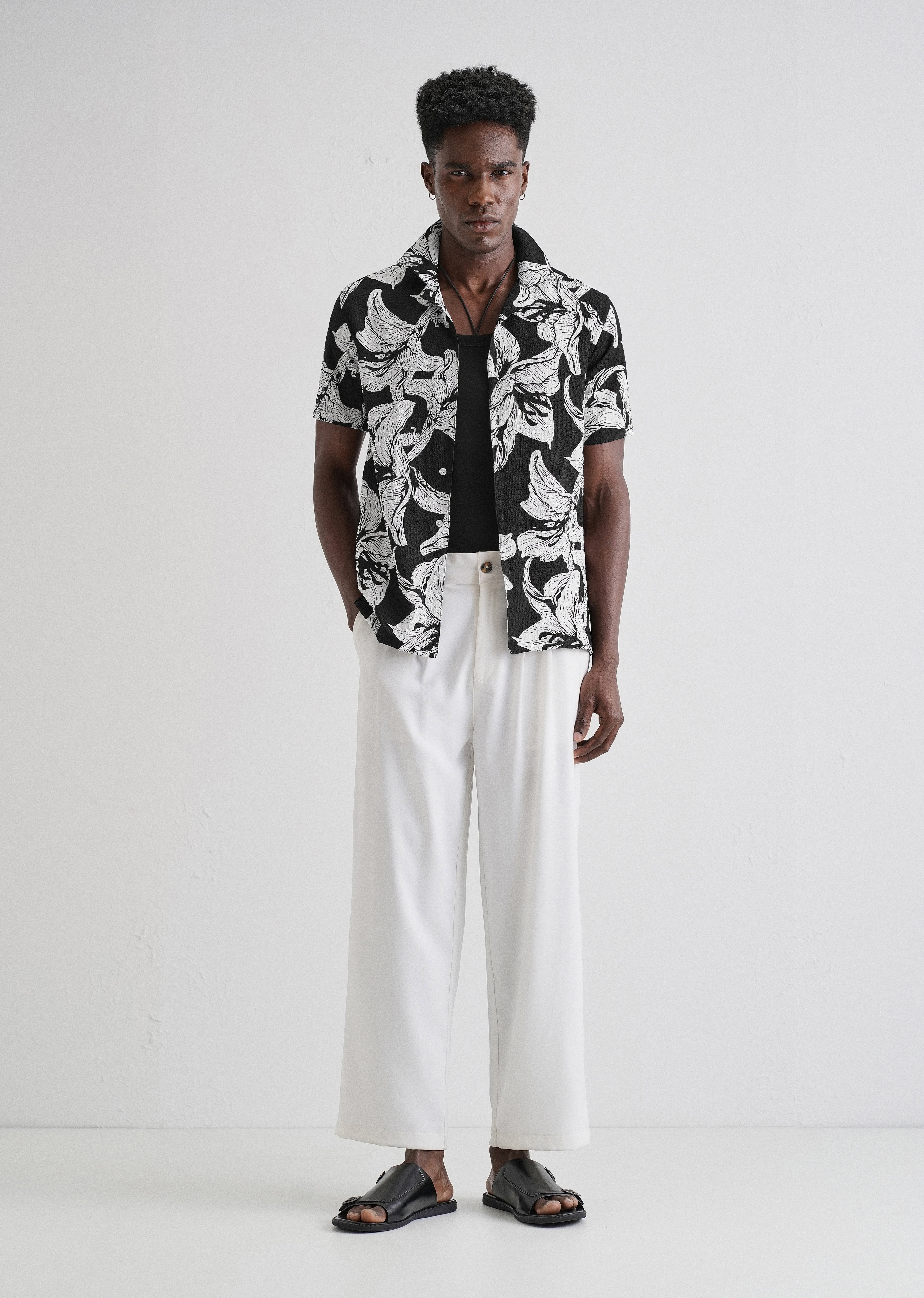 Lily Print White Popcorn Shirt