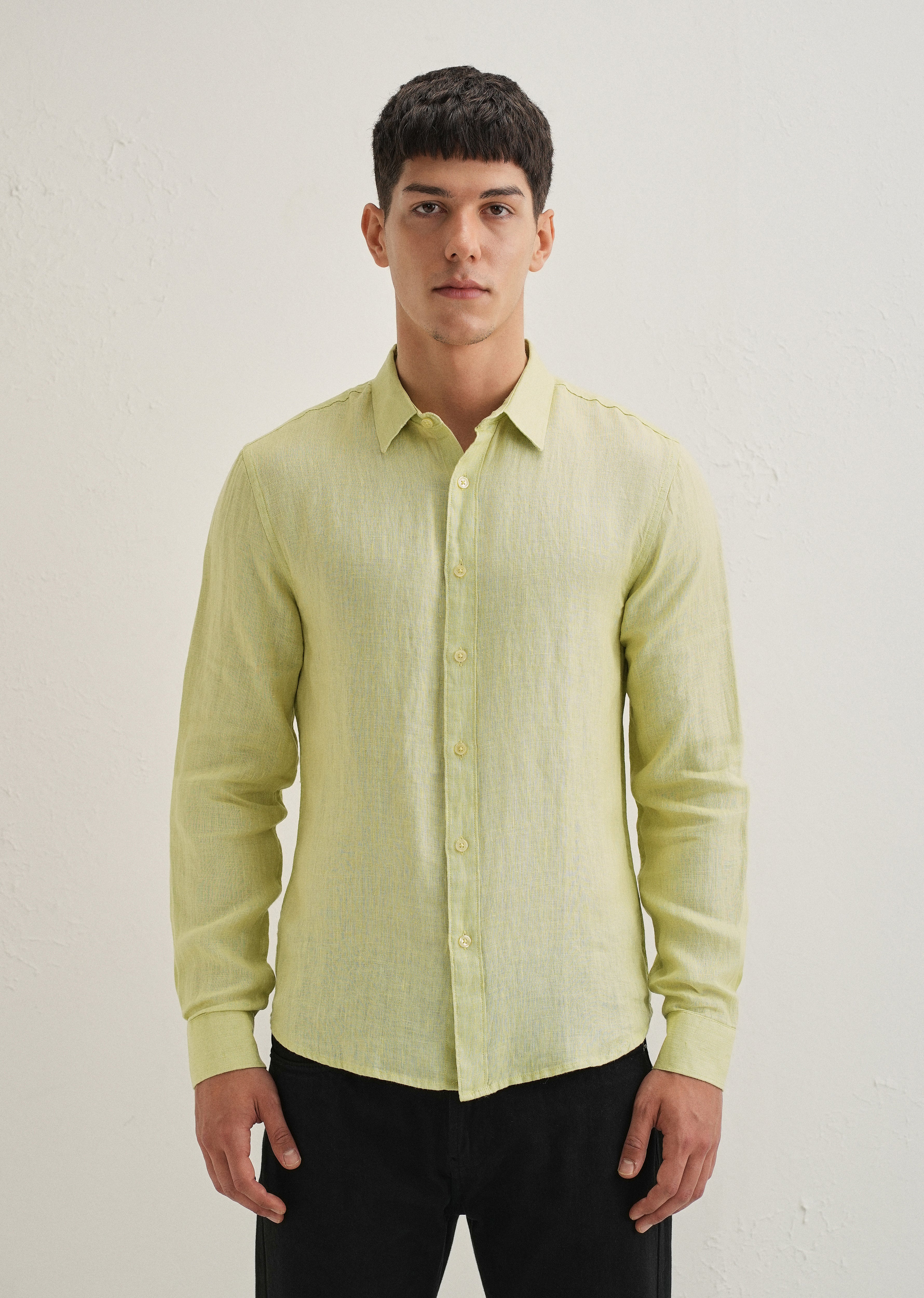 Lime Green Pure Linen Shirt