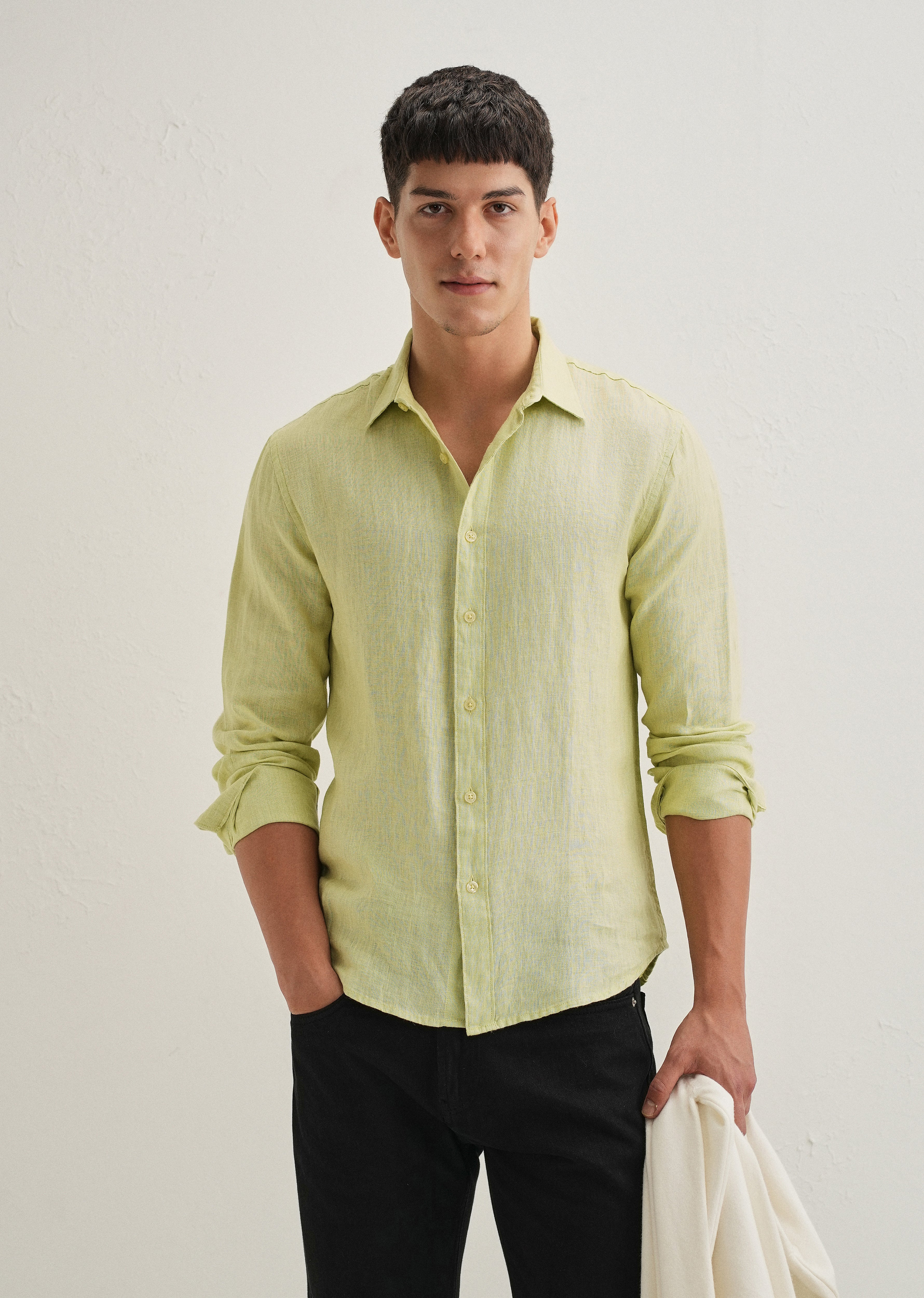 Lime Green Pure Linen Shirt