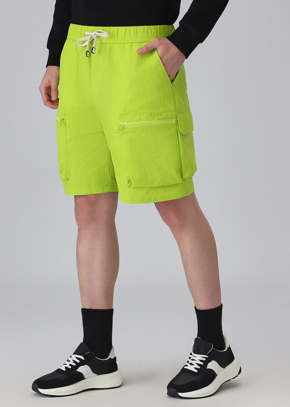 Lime Green Zip Pocket Cargo Shorts