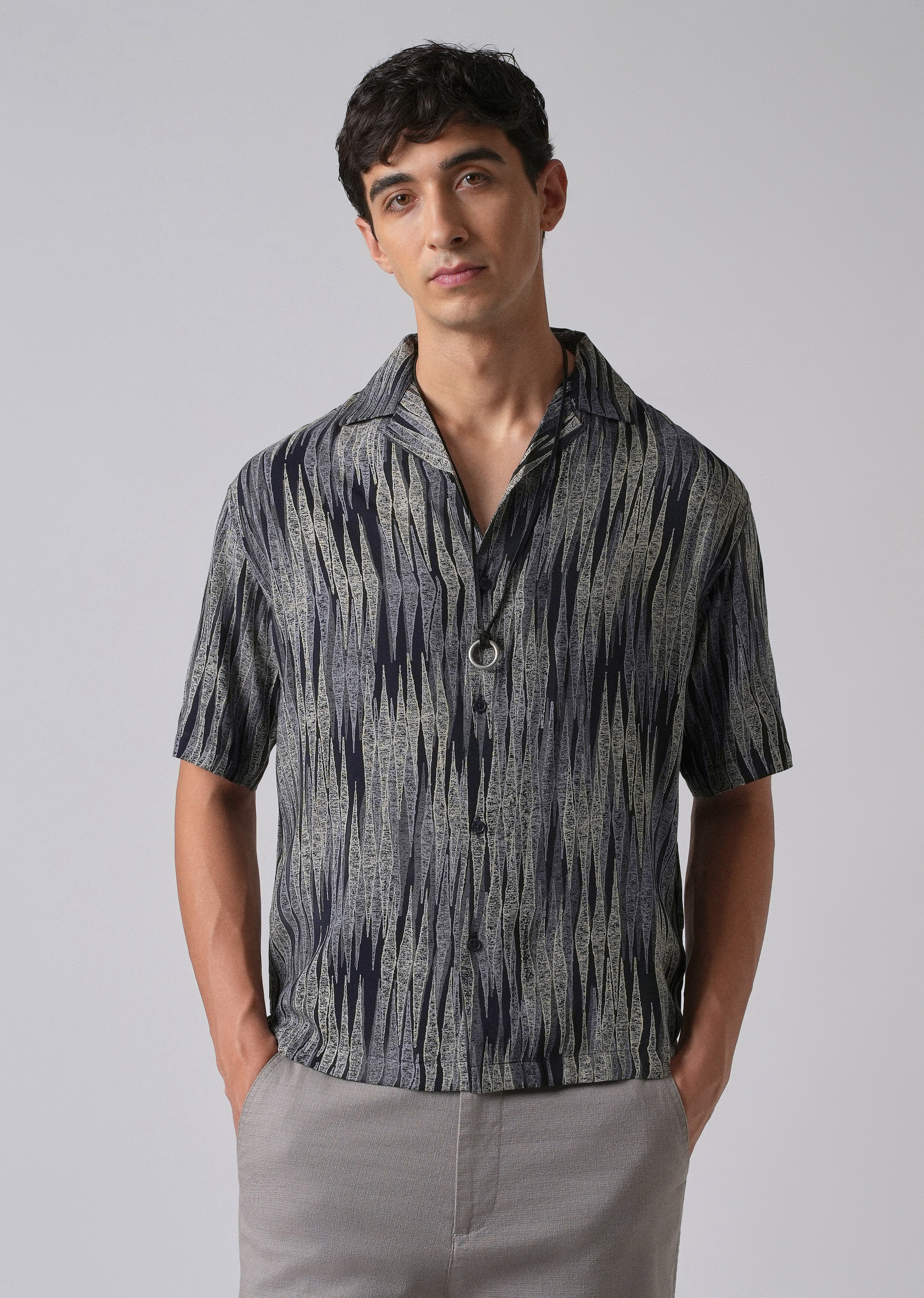 Linear Abstract Pattern Oversized Feather Shirt