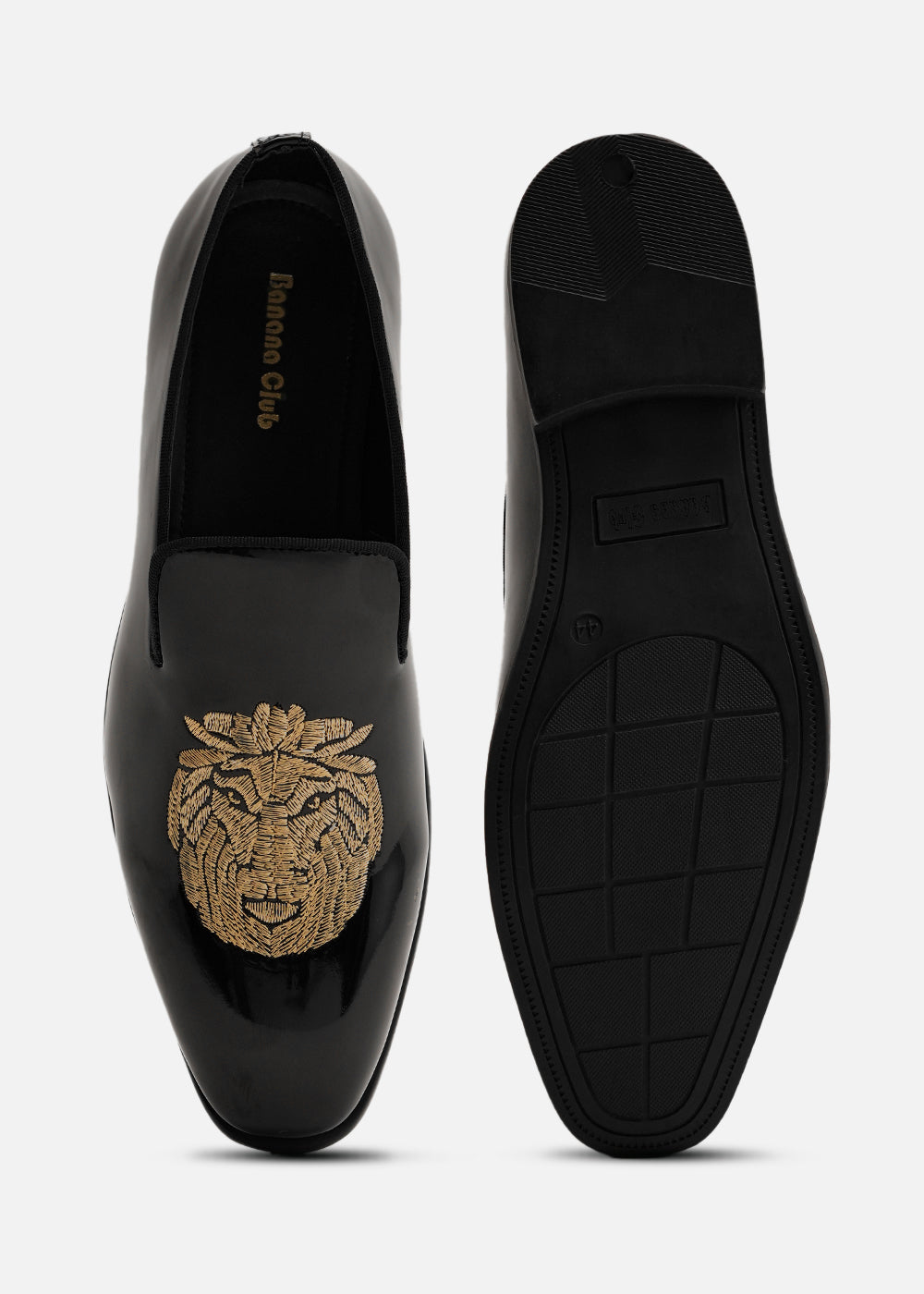 Lion Embroidered Black Patent Loafers