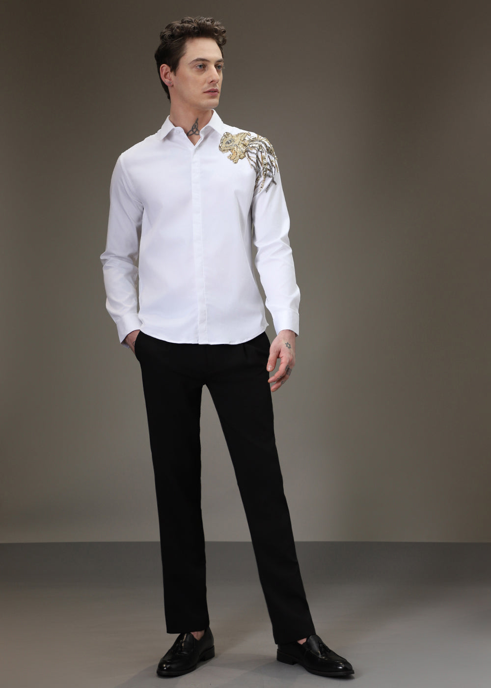 Lion Luxe White Sequenced Shirt