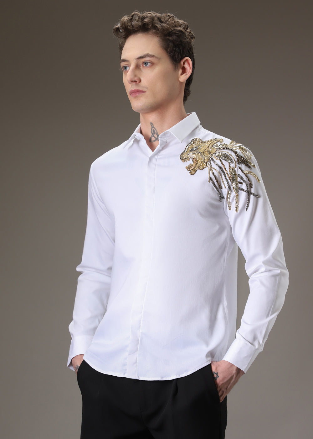 Lion Luxe White Sequenced Shirt