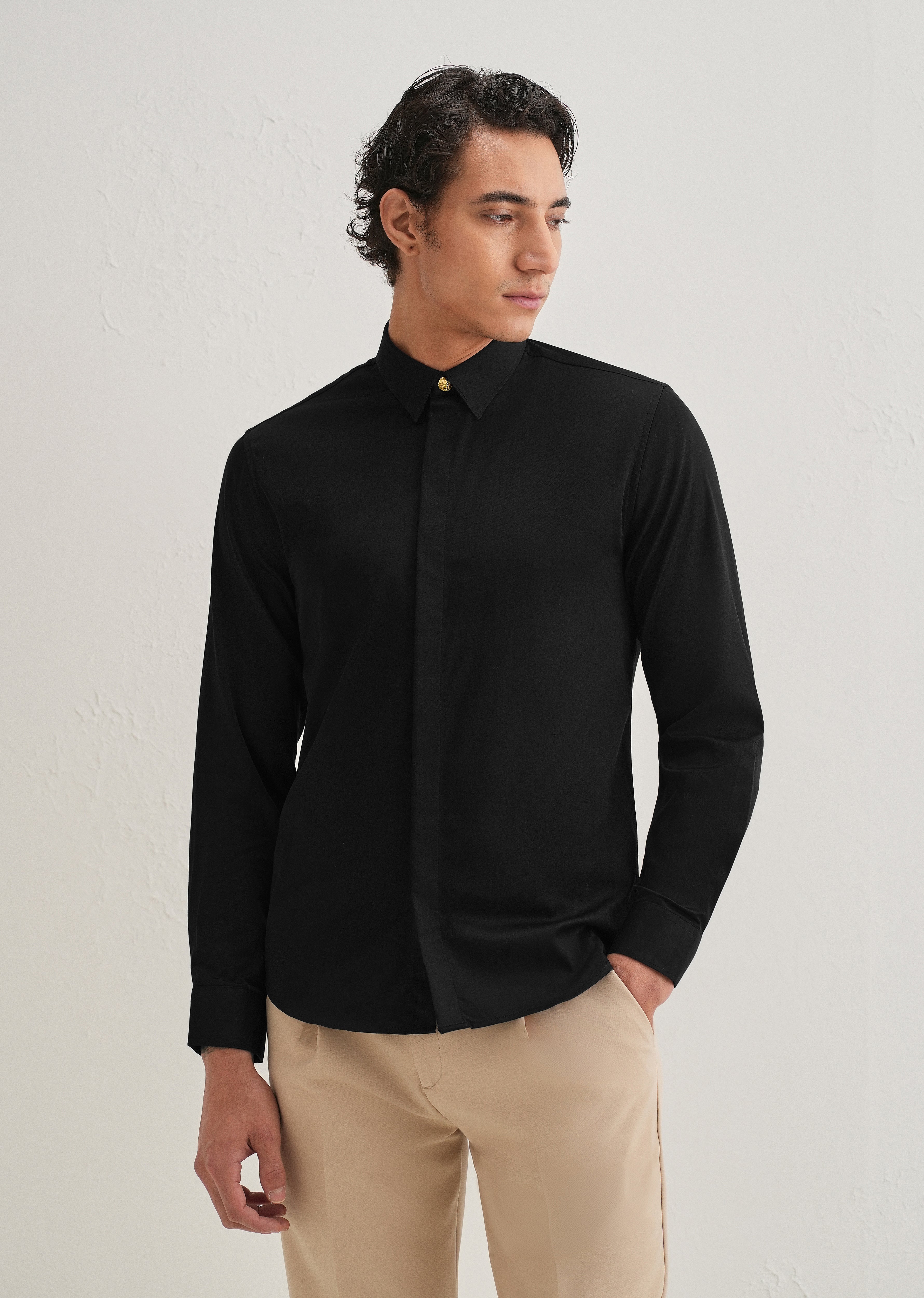 Lion Mane Embellished Black Designer Shirt