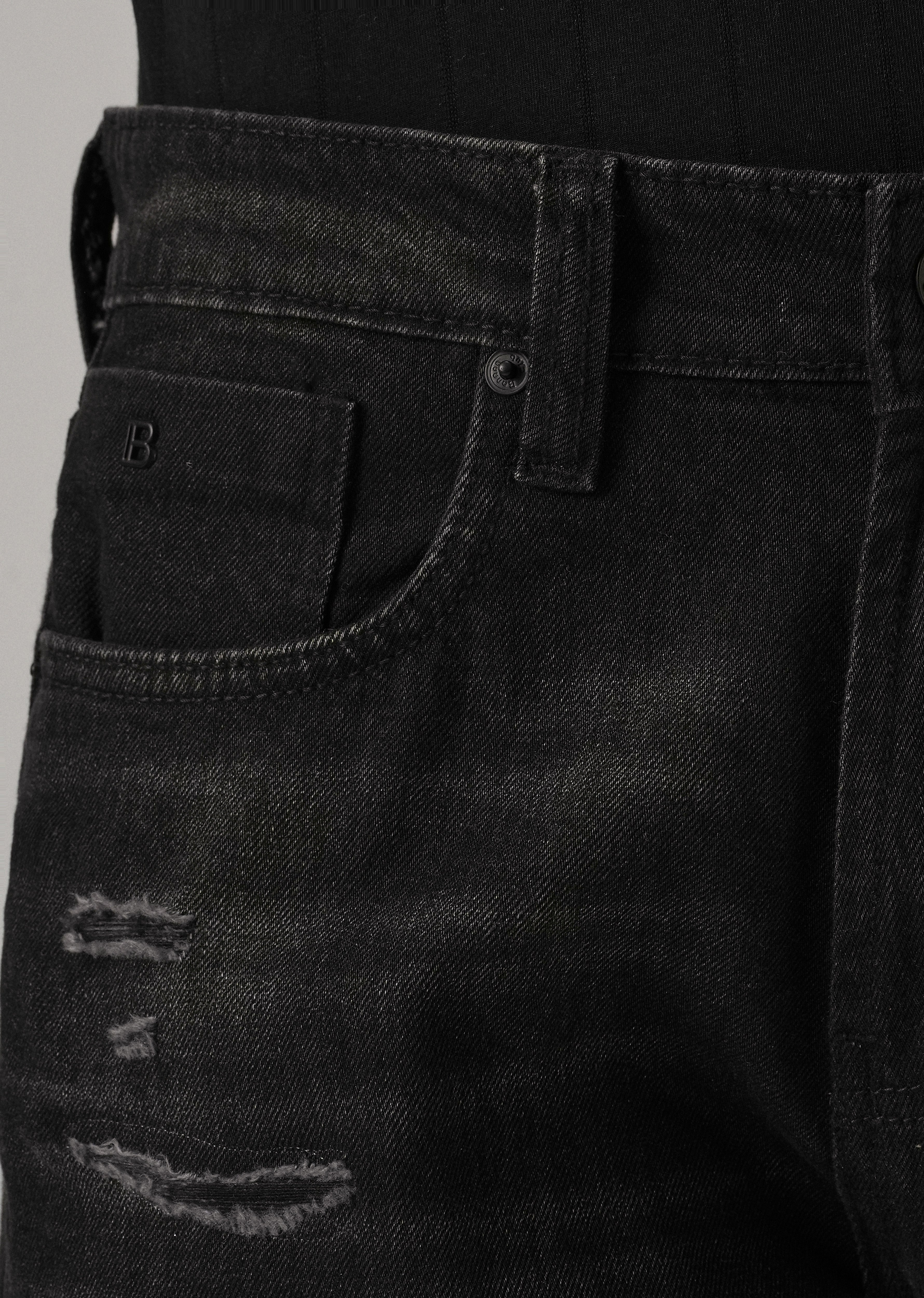 Low Fade Ripped Black Straight Fit Jeans