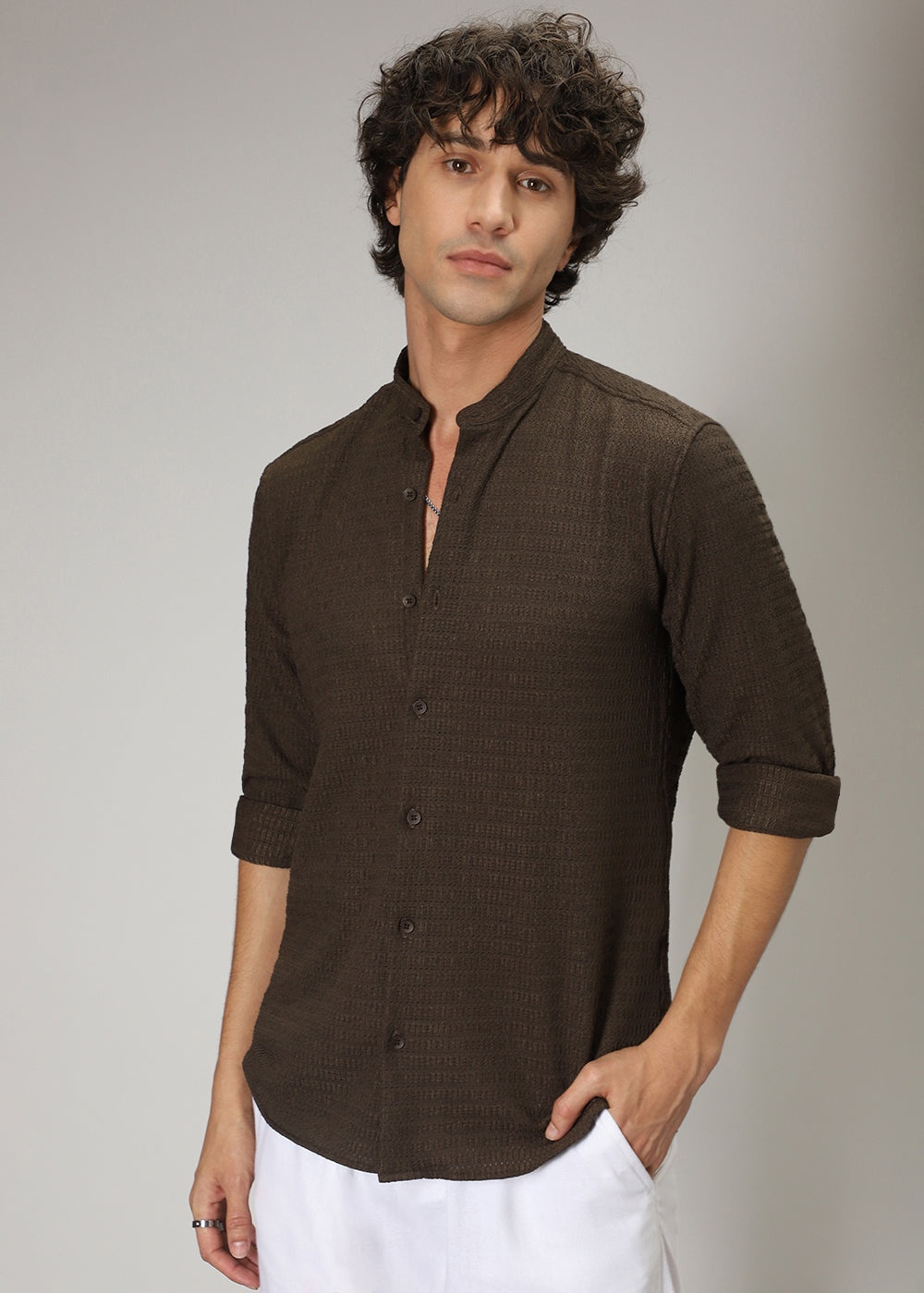 Mahogany Brown Knitted Crochet Shirt