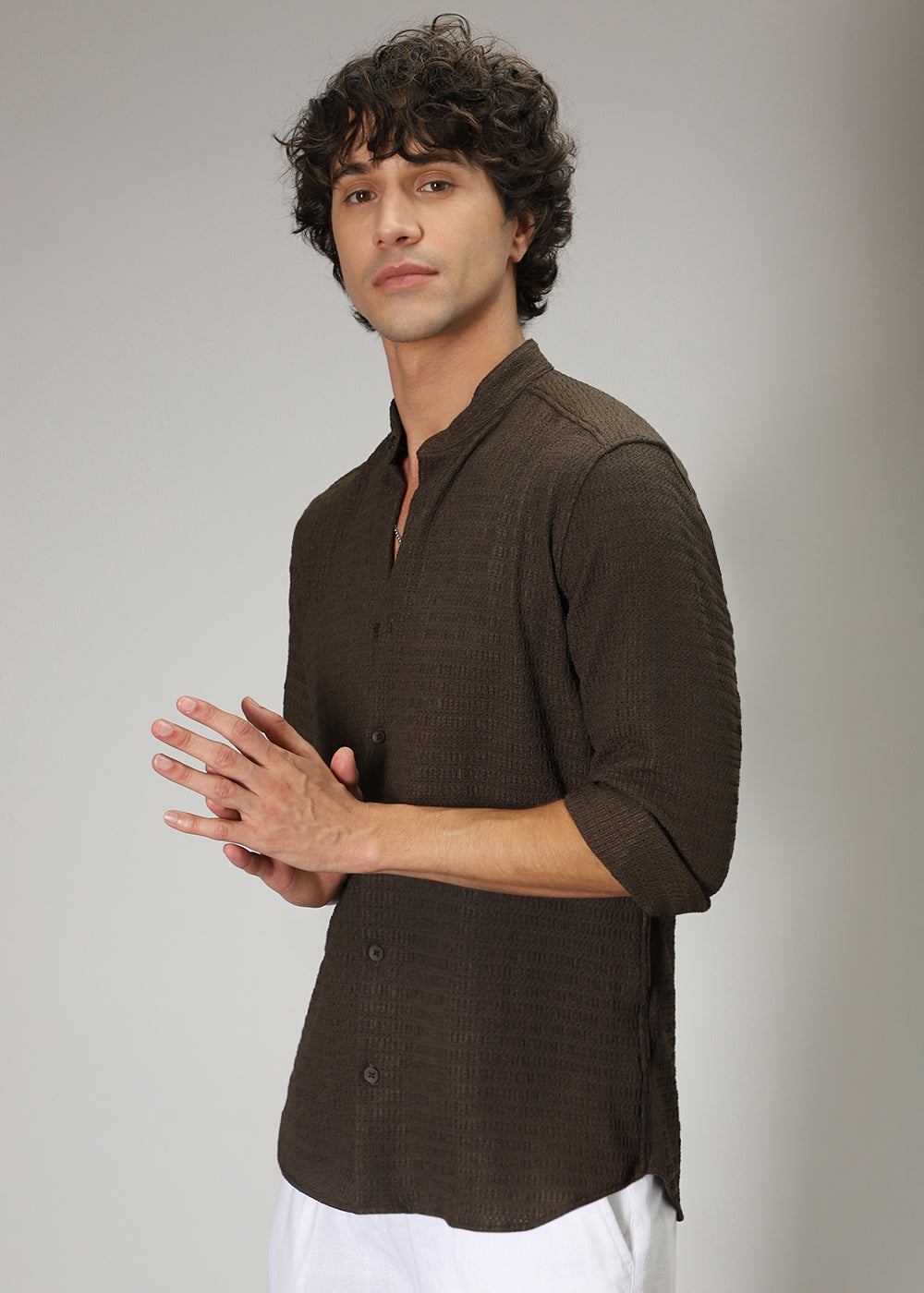 Mahogany Brown Knitted Crochet Shirt