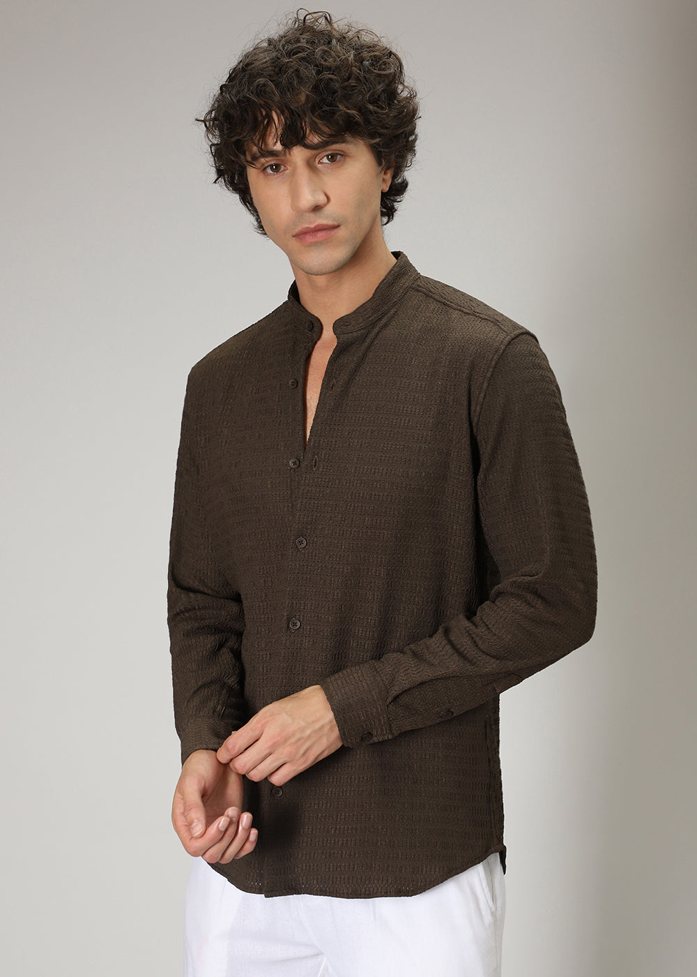 Mahogany Brown Knitted Crochet Shirt