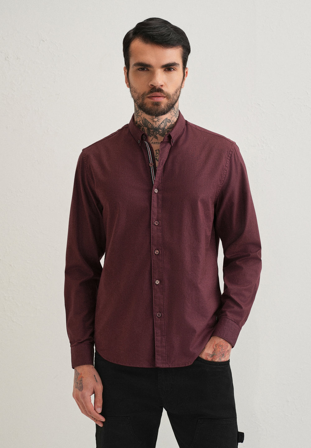 Mahogany Red Contrast Placket Shirt