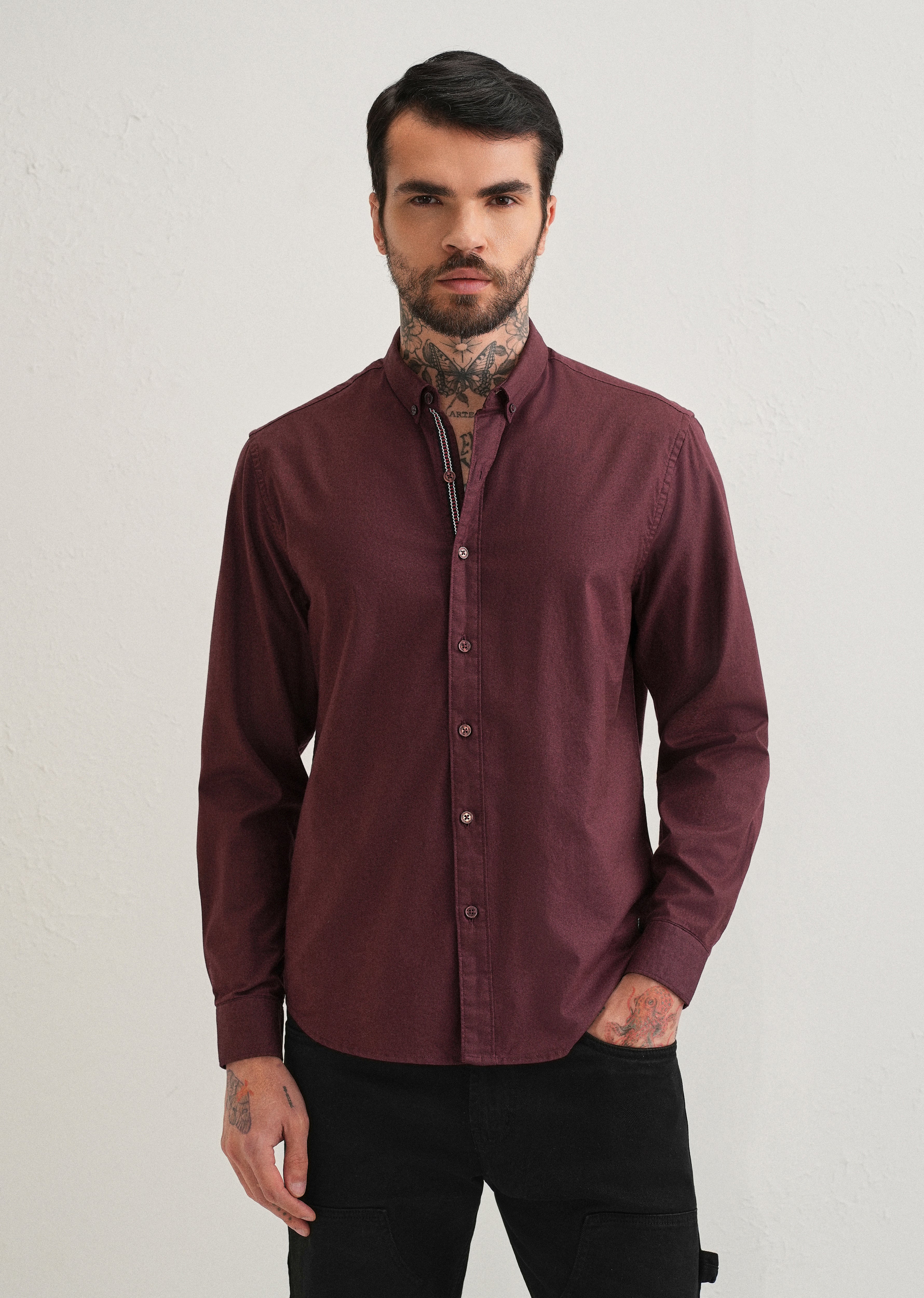 Mahogany Red Contrast Placket Shirt