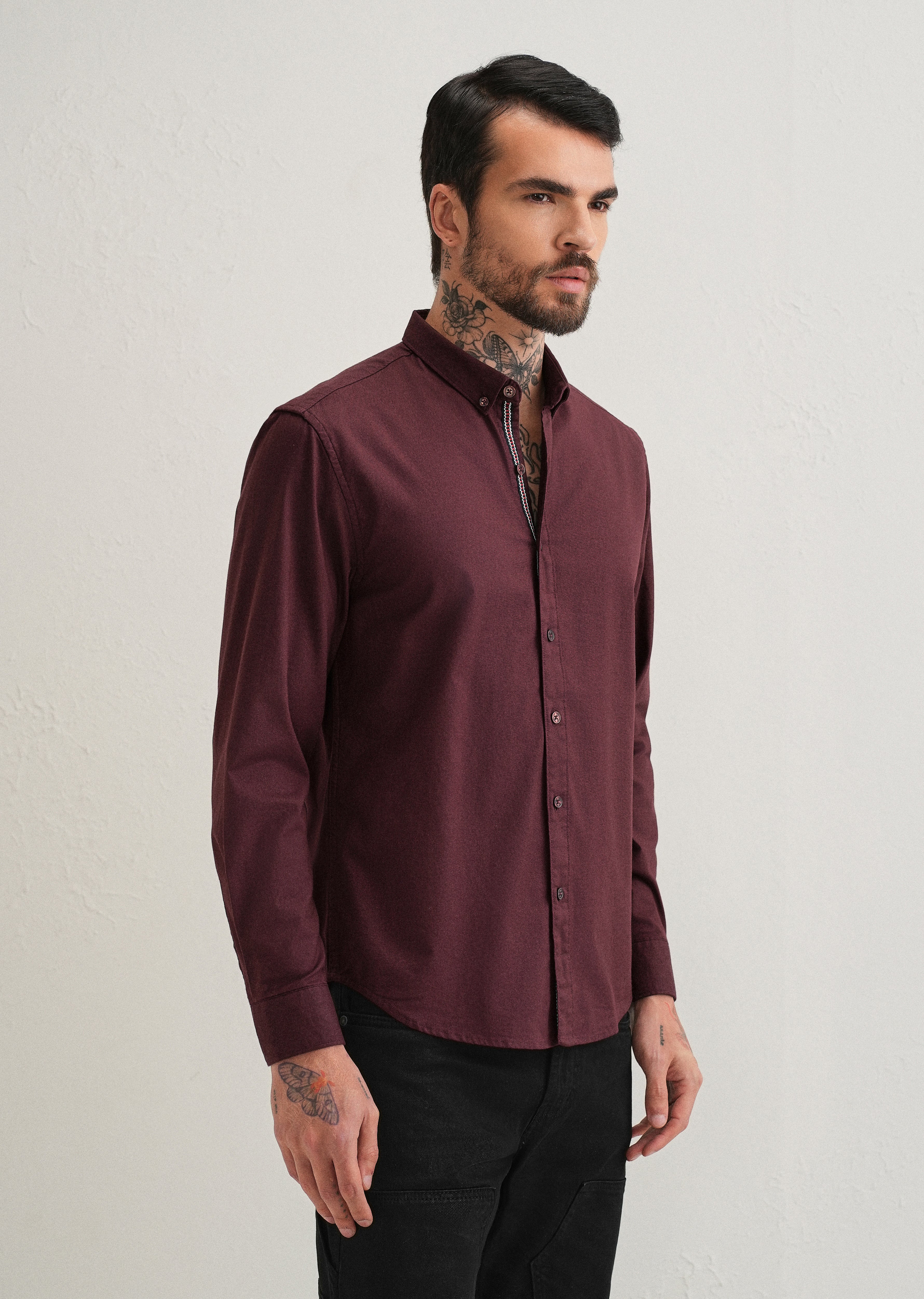 Mahogany Red Contrast Placket Shirt