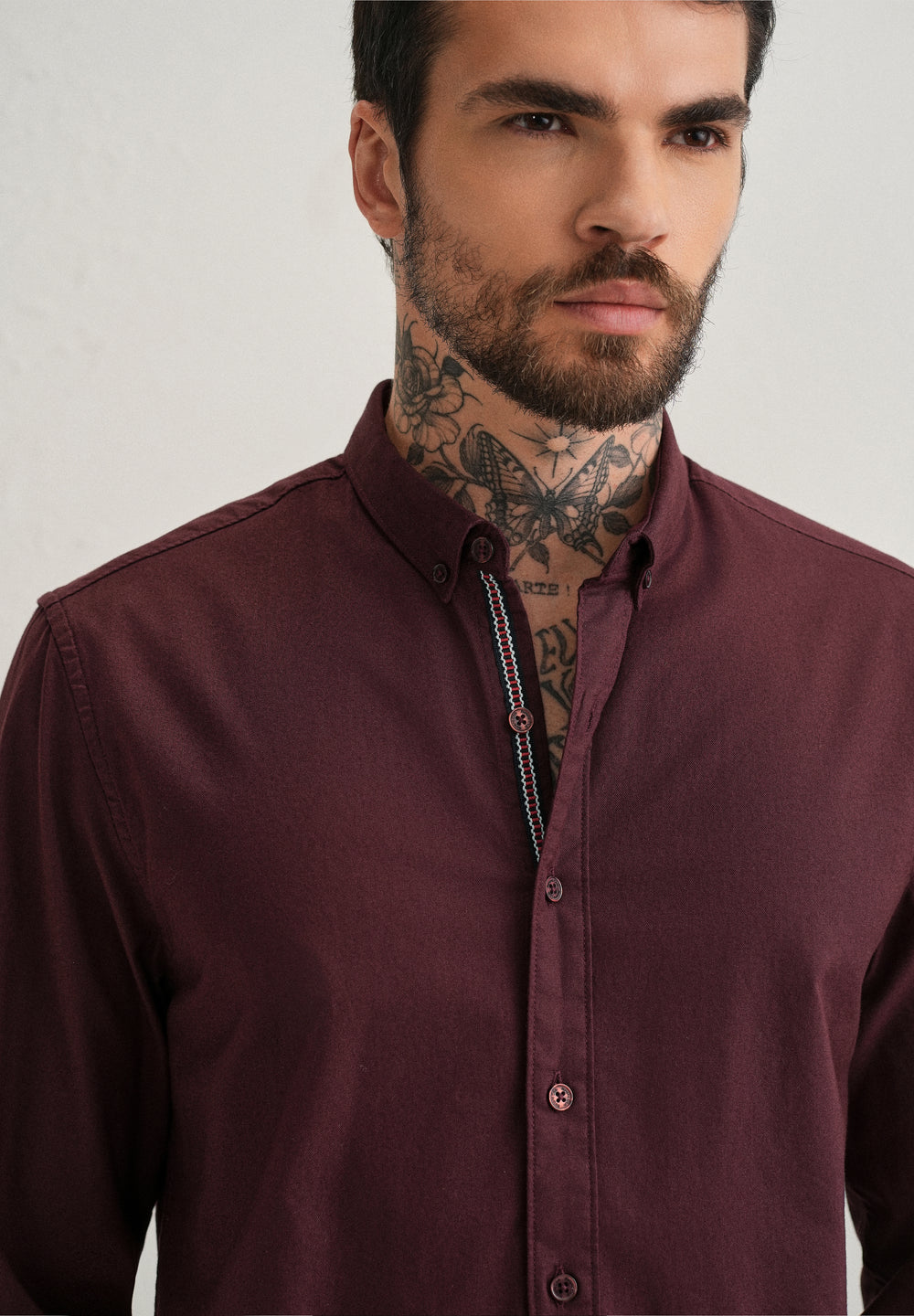 Mahogany Red Contrast Placket Shirt