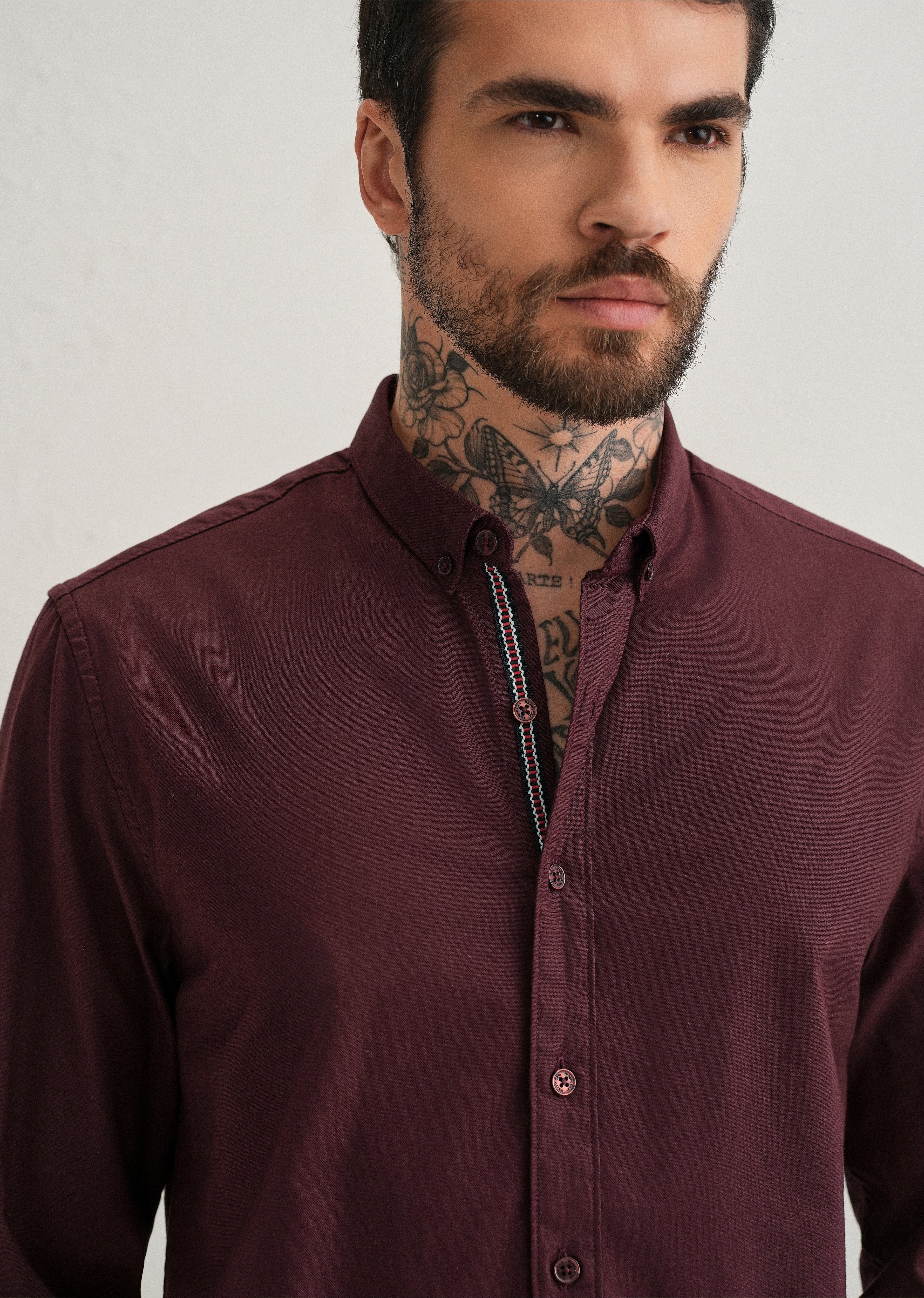 Mahogany Red Contrast Placket Shirt