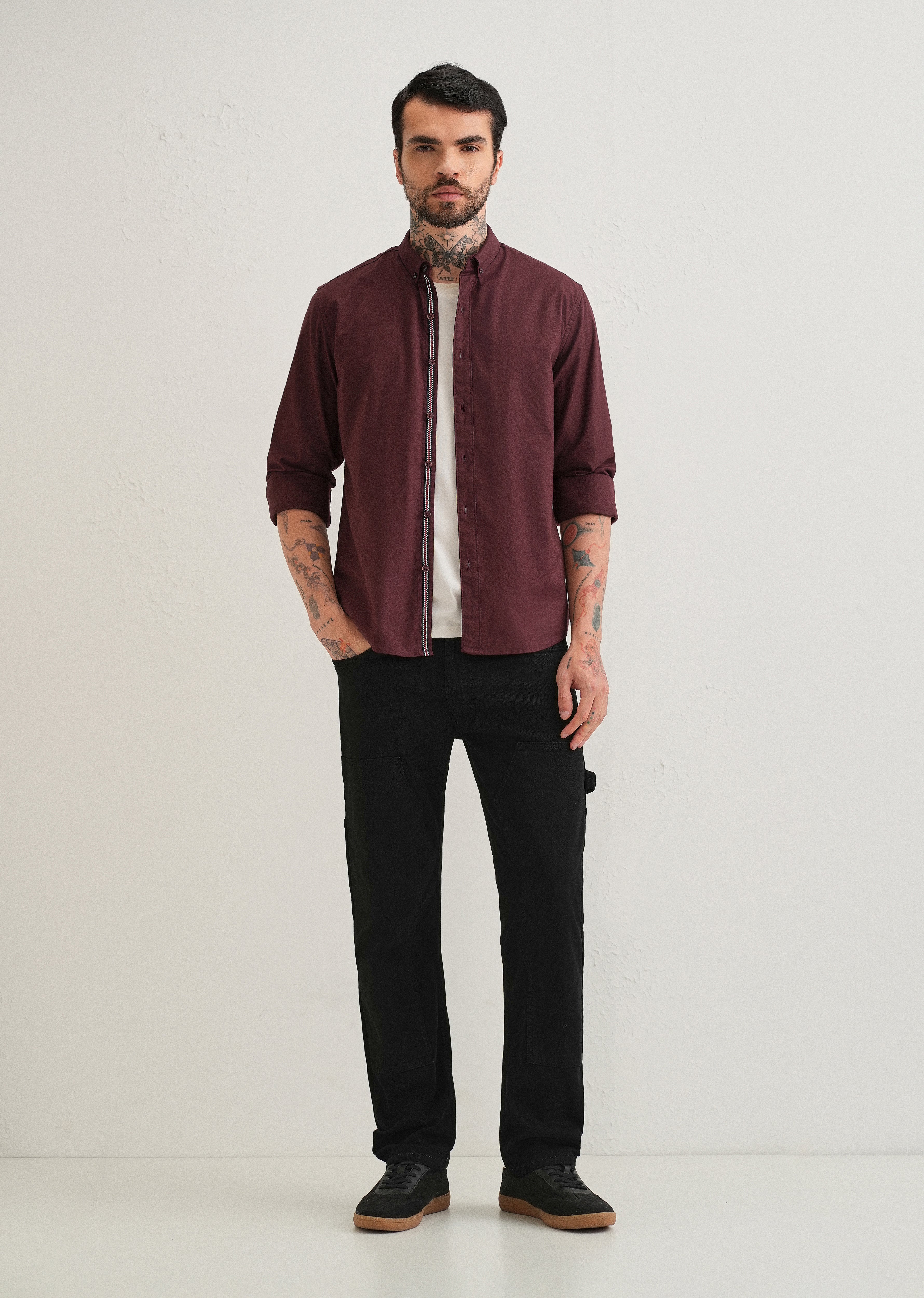 Mahogany Red Contrast Placket Shirt