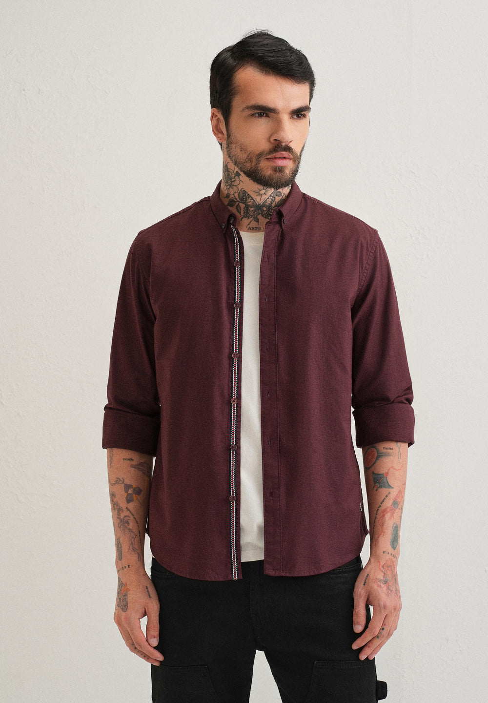 Mahogany Red Contrast Placket Shirt